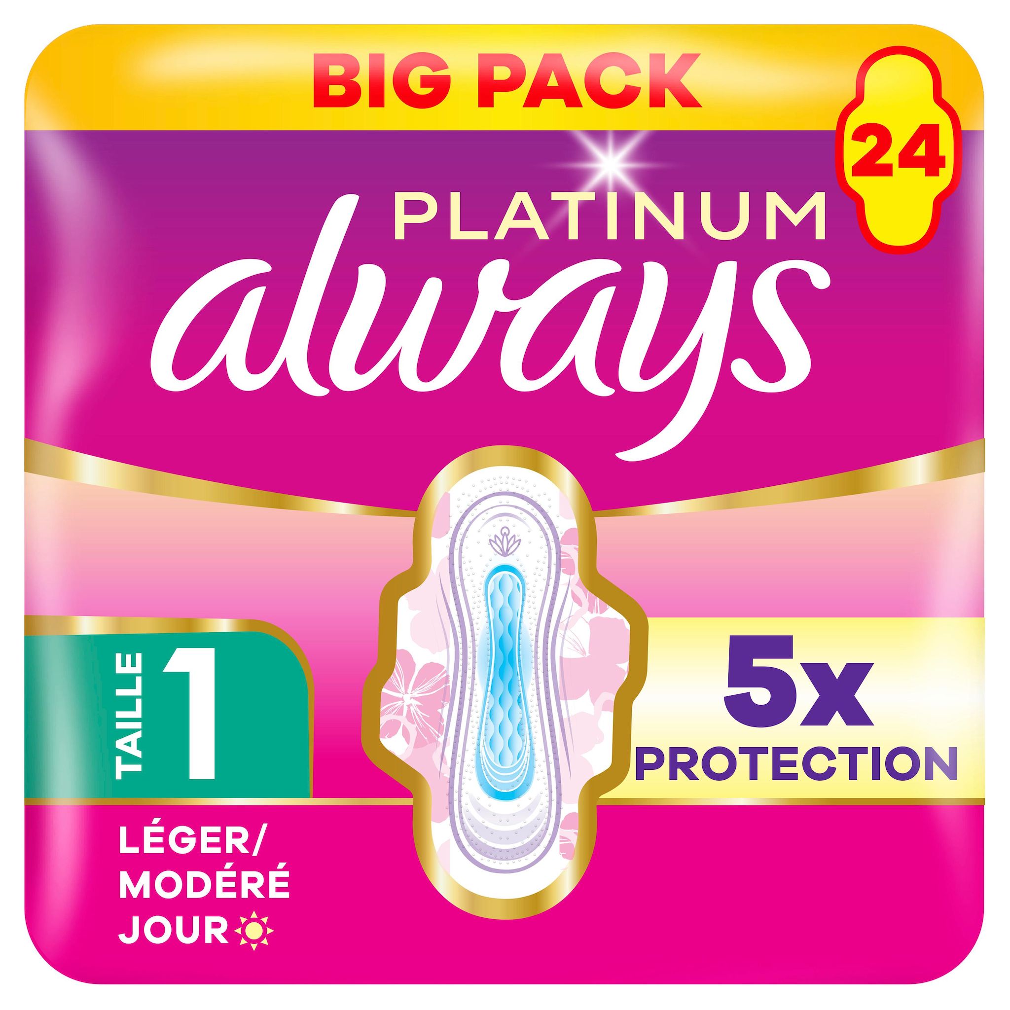 ALWAYS Platinum serviettes hygiéniques avec ailettes taille 1 24 serviettes