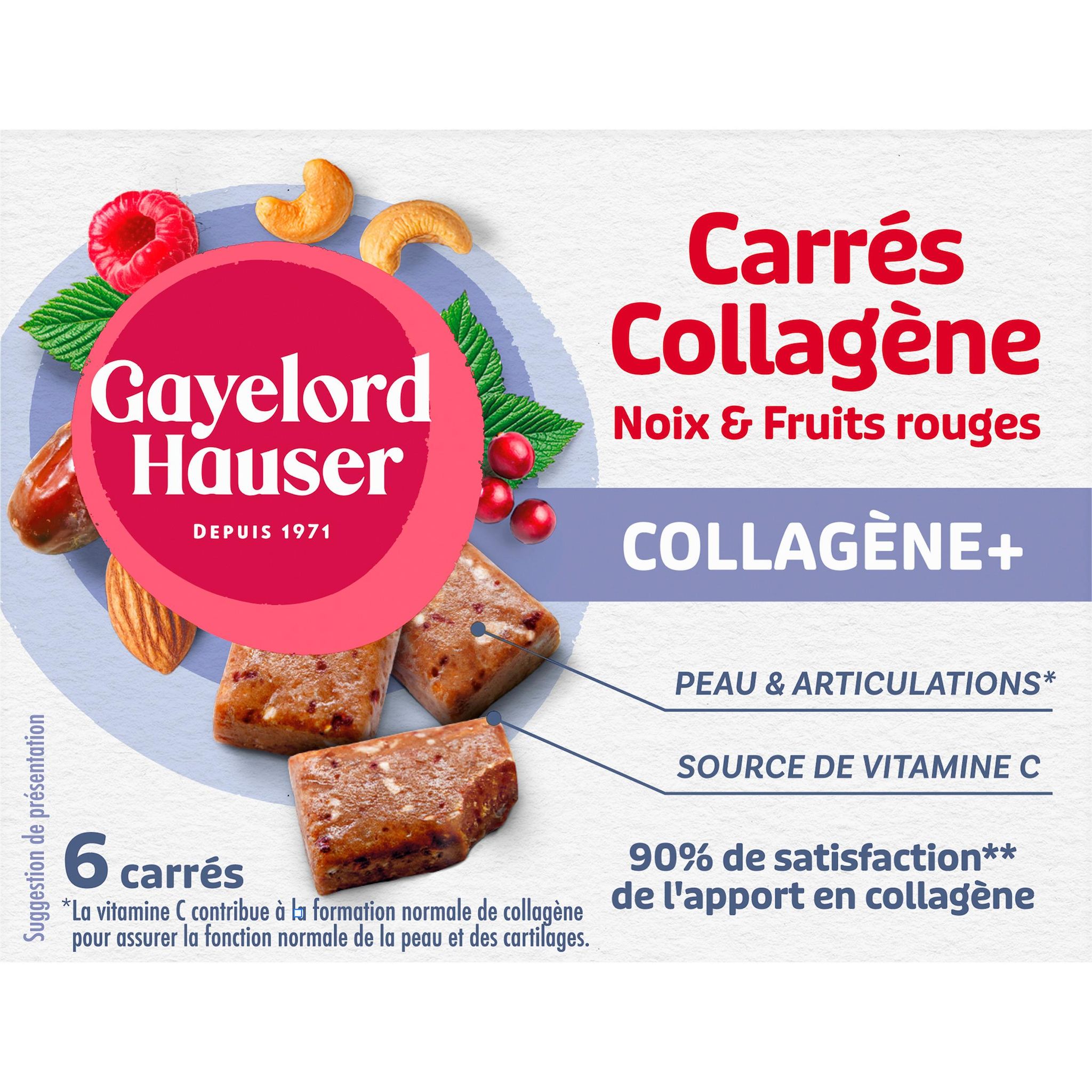 GAYELORD HAUSER Carrés collagène+ aux noix et fruits rouges 6 carrés 90g