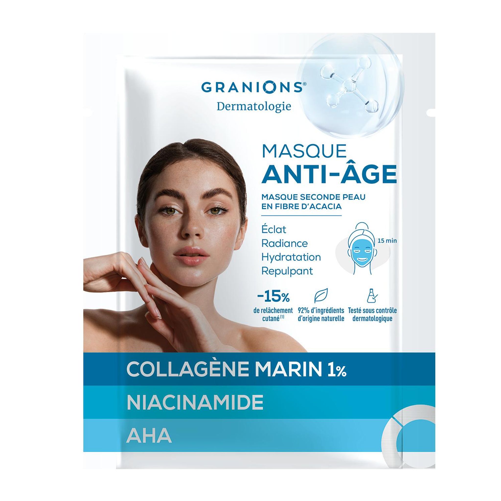 GRANIONS Masque anti-âge collagène marin niacinamide AHA 1 masque