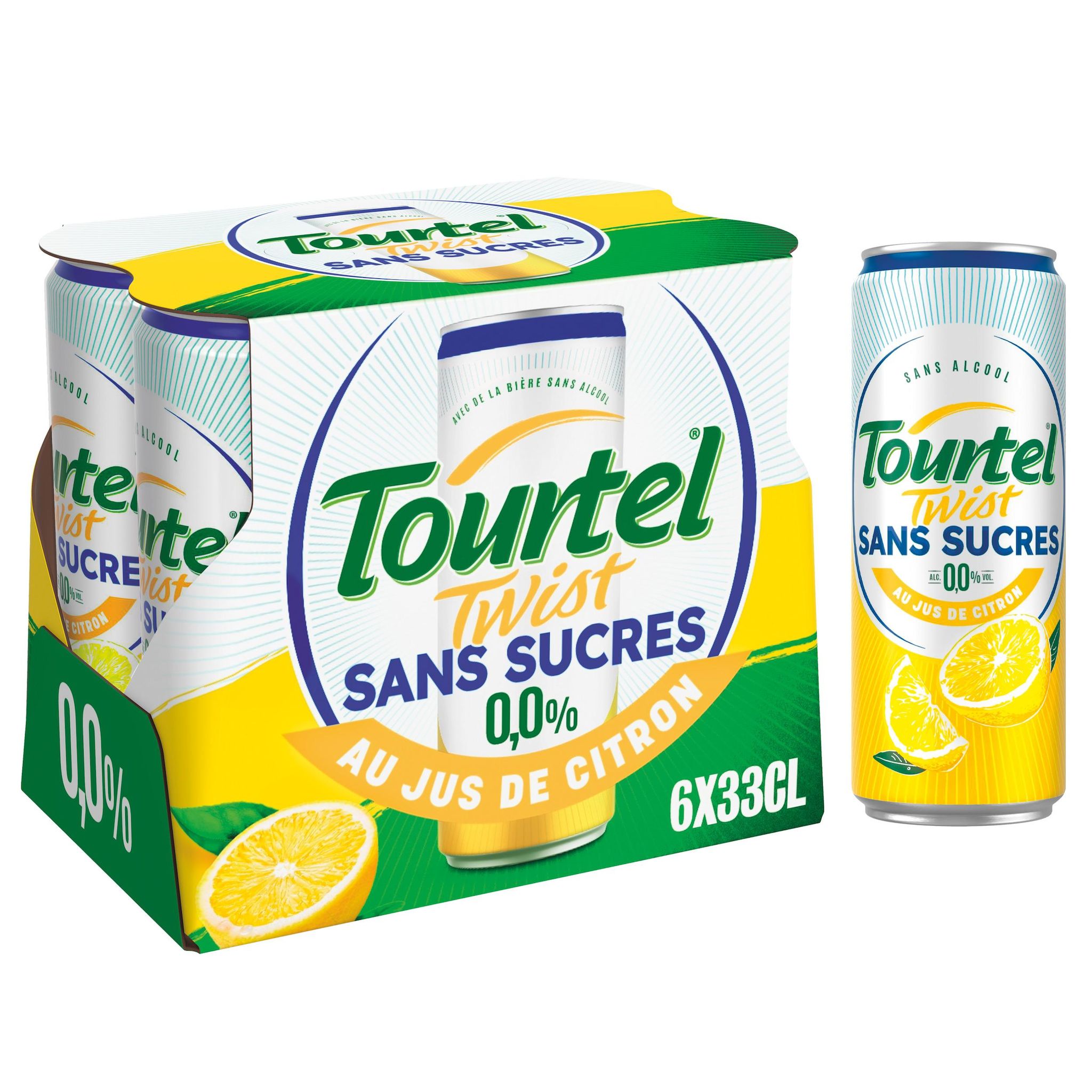 TOURTEL TWIST Boisson aromatisée 0.0% à base de bière sans alcool et au jus de citron sans sucres ajoutés boîte 6x33cl