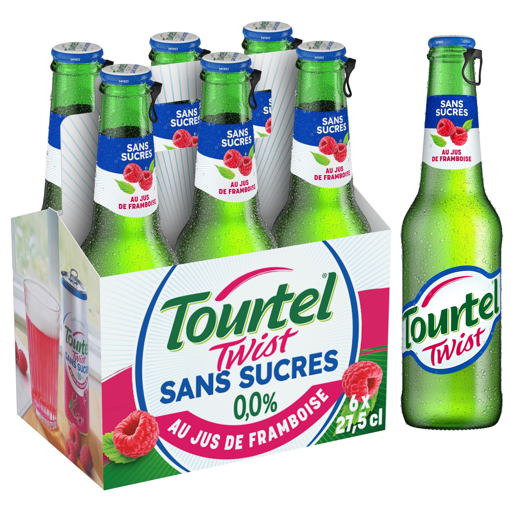TOURTEL TWIST Boisson aromatisée 0.0% à base de bière sans alcool et au jus de framboise sans sucres ajoutés boîte 6x27,5cl