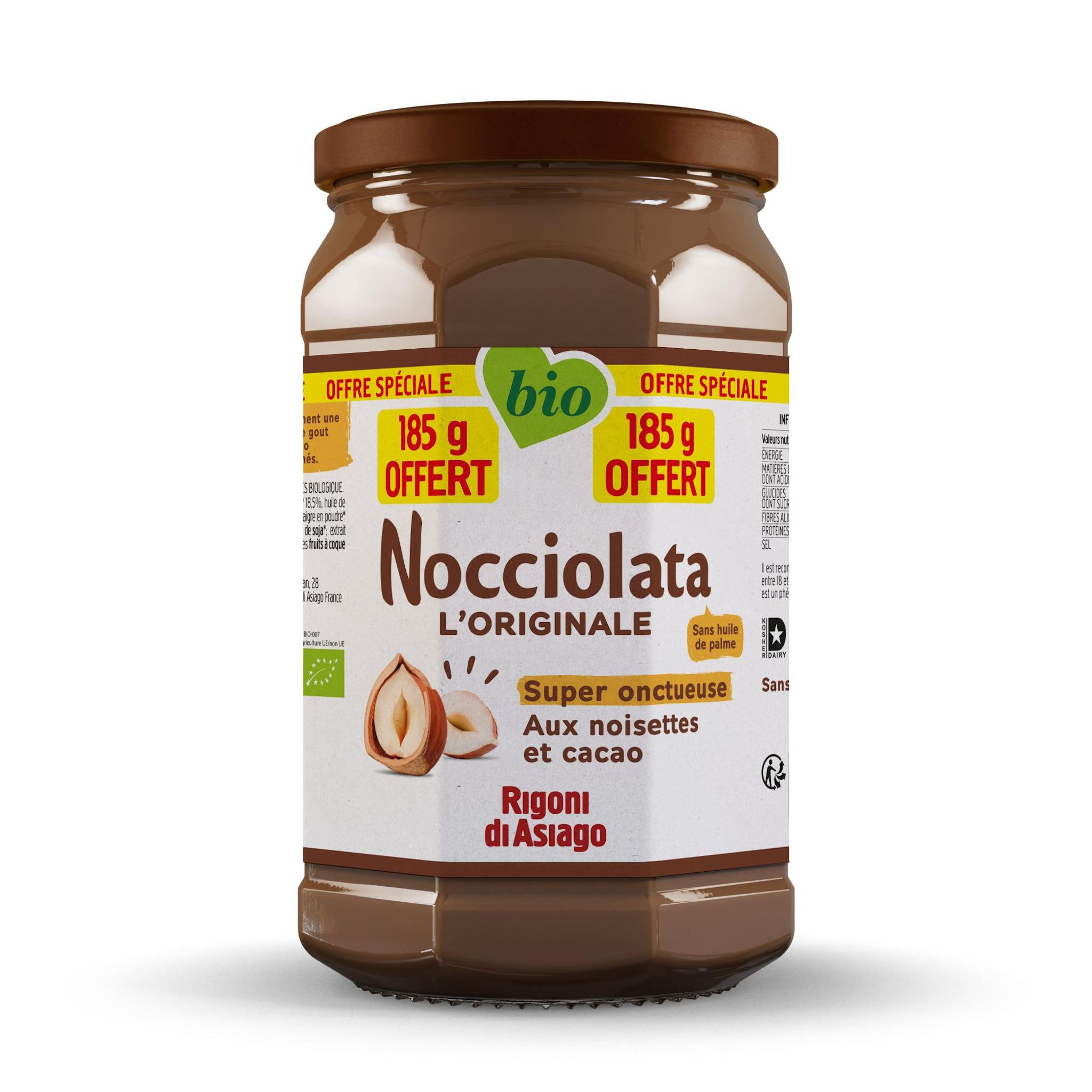 RIGONI DI ASIAGO Pâte à tartiner Nocciolata l'originale bio aux noisettes et cacao 650g+185g offert 835g