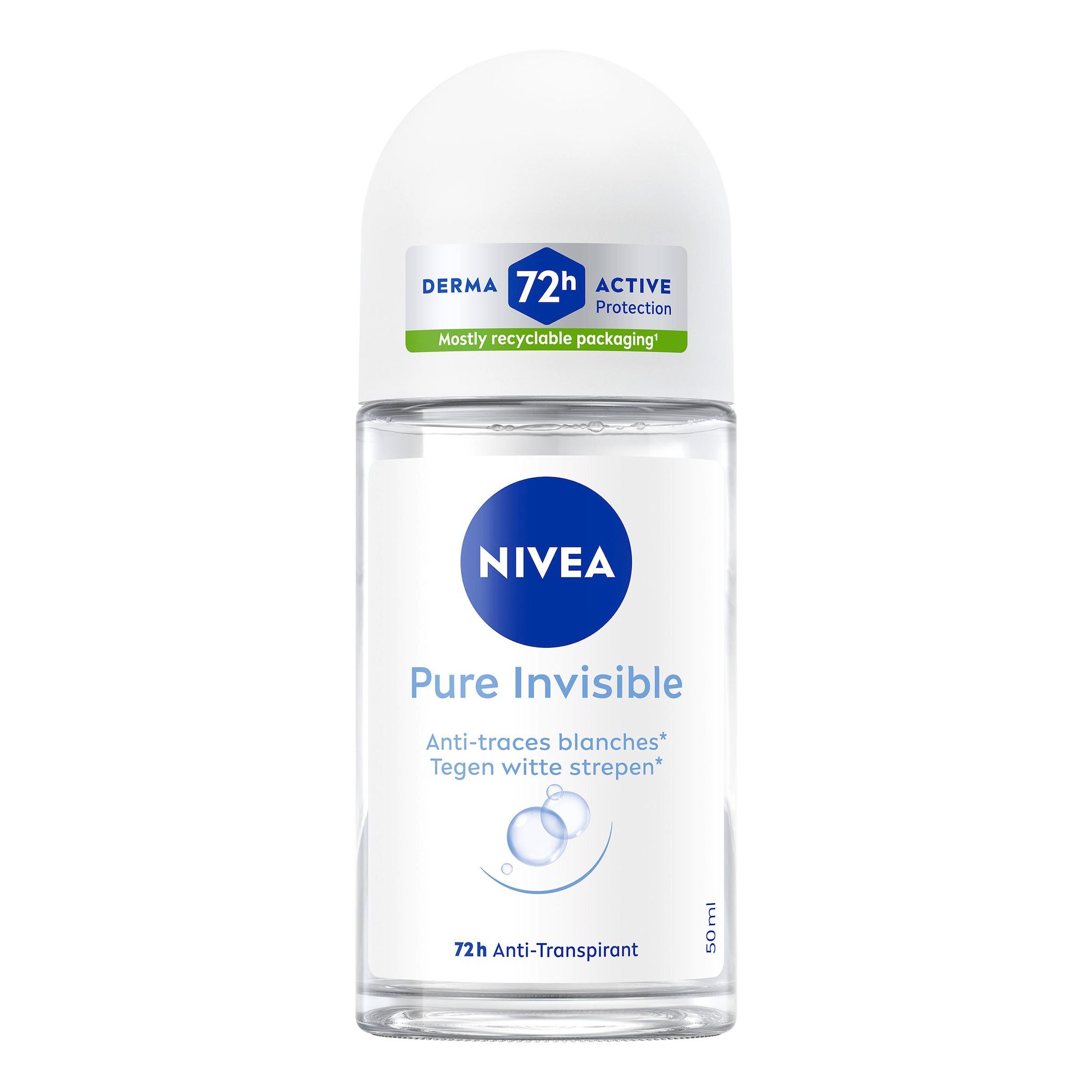 NIVEA Déodorant pure invisible bille 72h anti transpirant 50ml