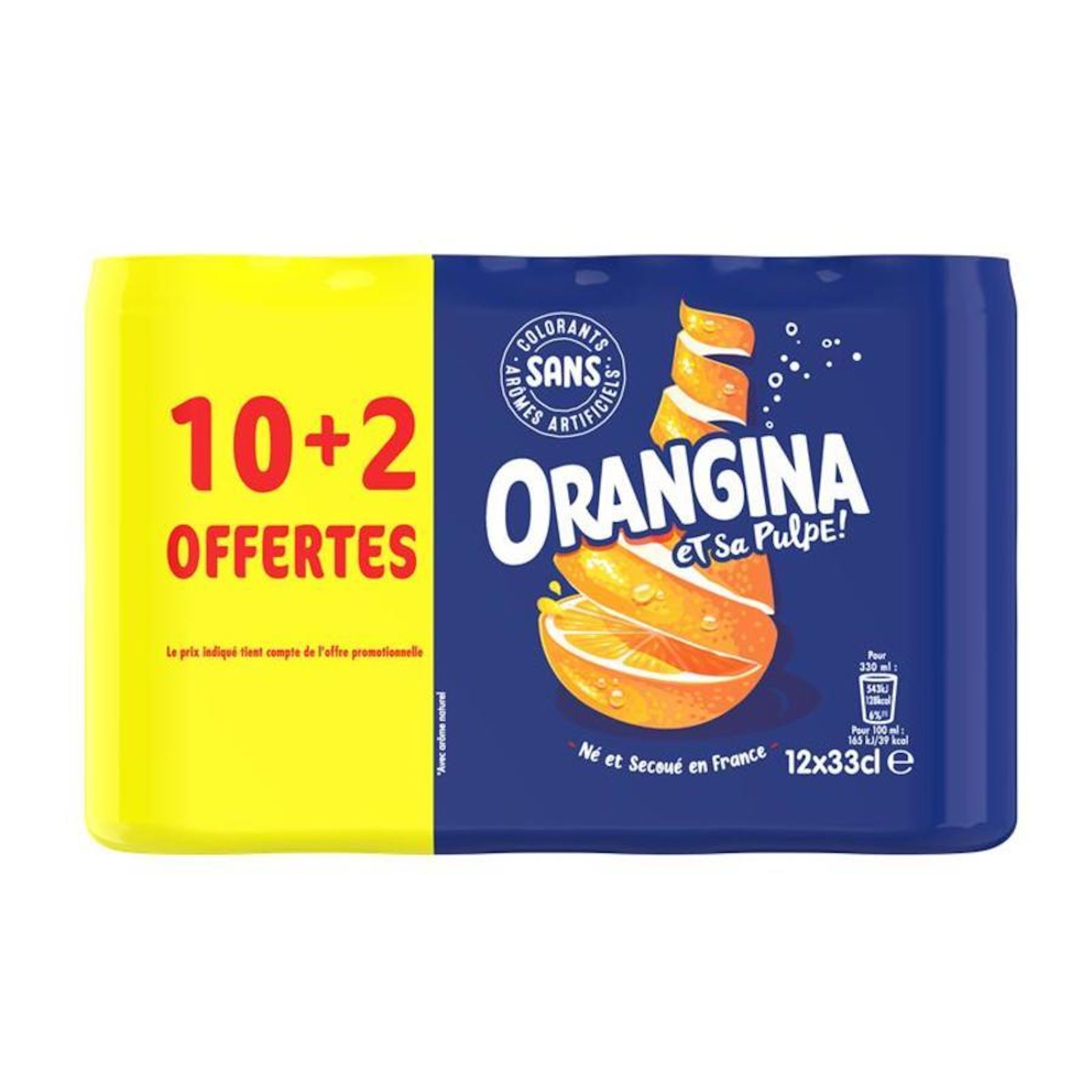 Voir la diapositive 2 : ORANGINA Boisson gazeuse à l'orange et pulpe boîtes 10+2 offertes 12x33cl