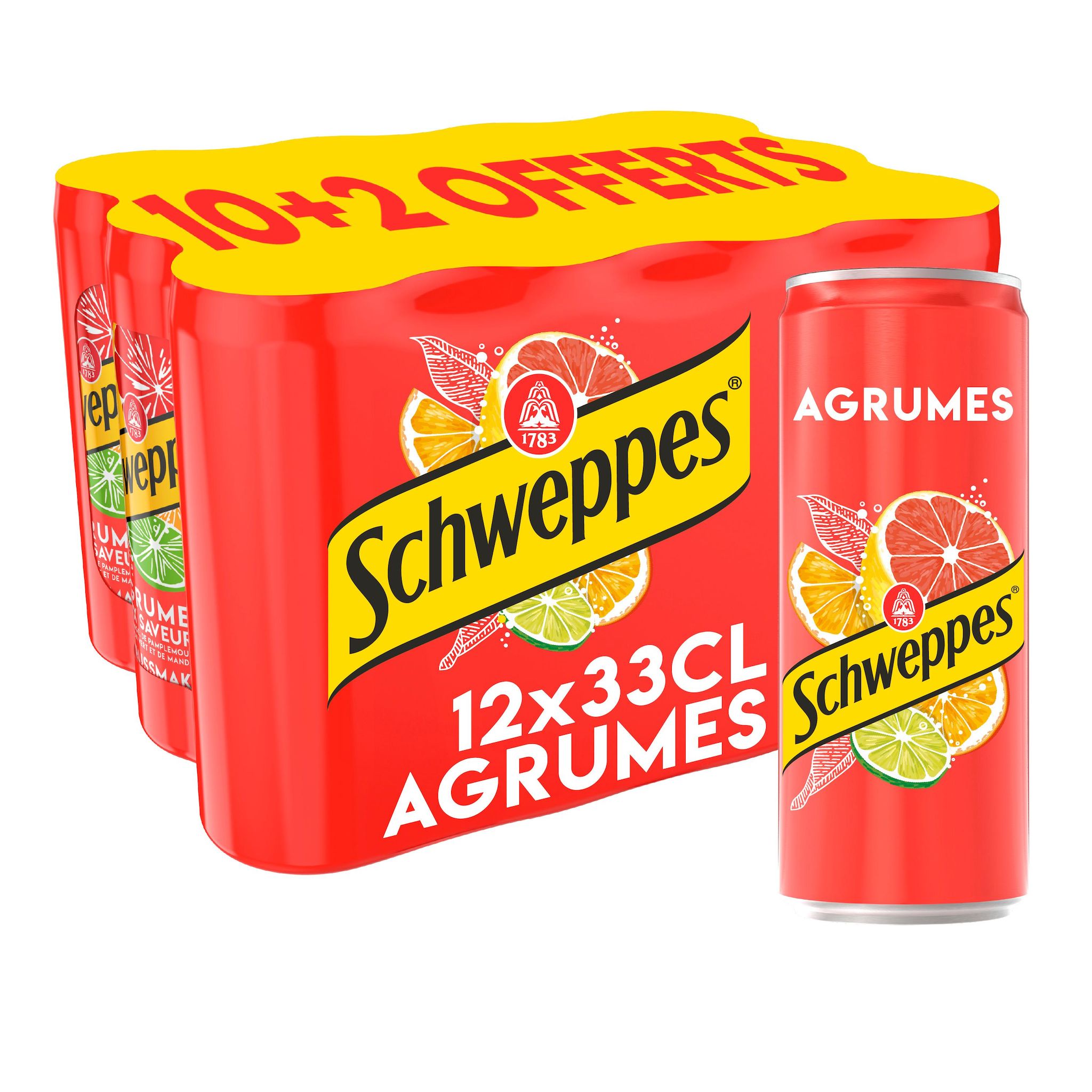 SCHWEPPES Boisson gazeuse saveur agrumes boîtes 10+2 offertes 12x33cl