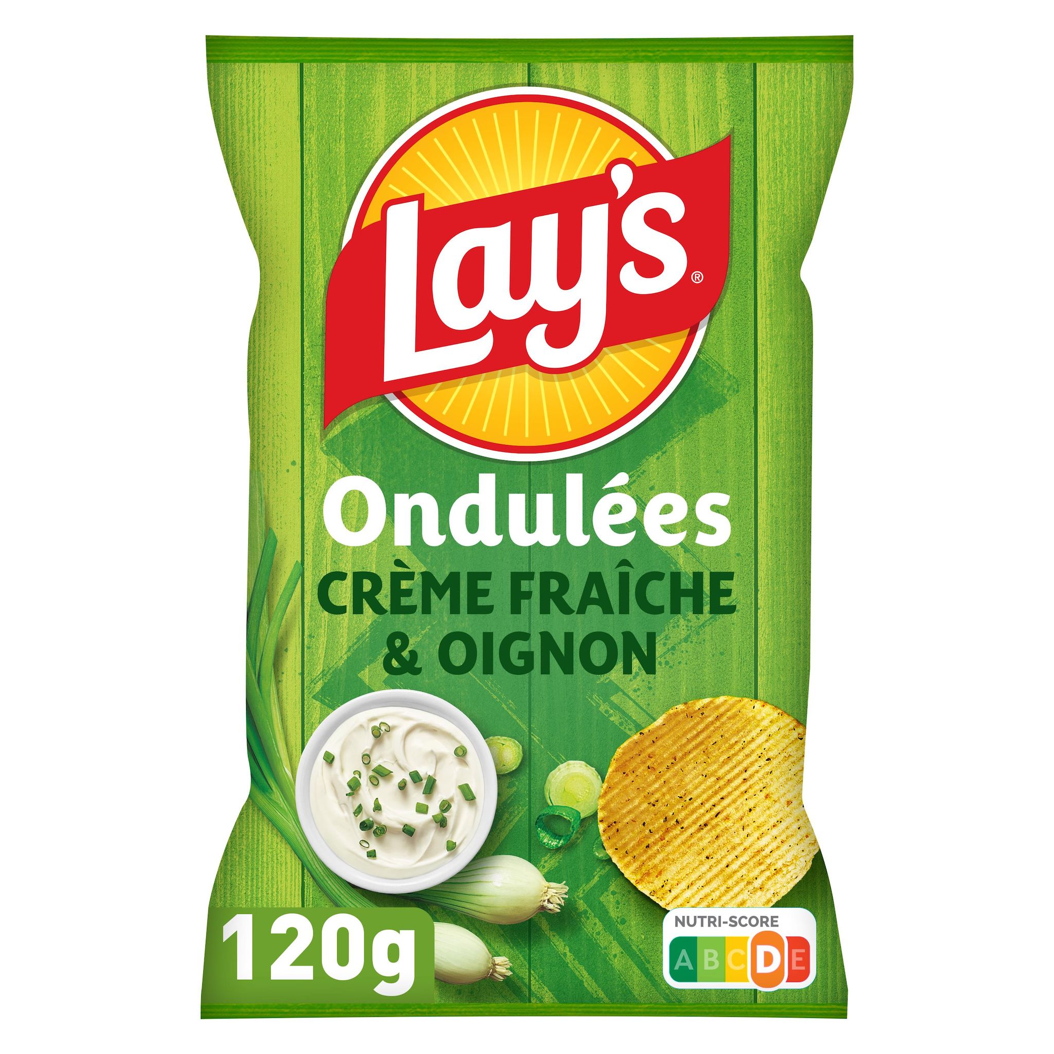 LAY'S Chips ondulées saveur crème fraîche et oignon 120g
