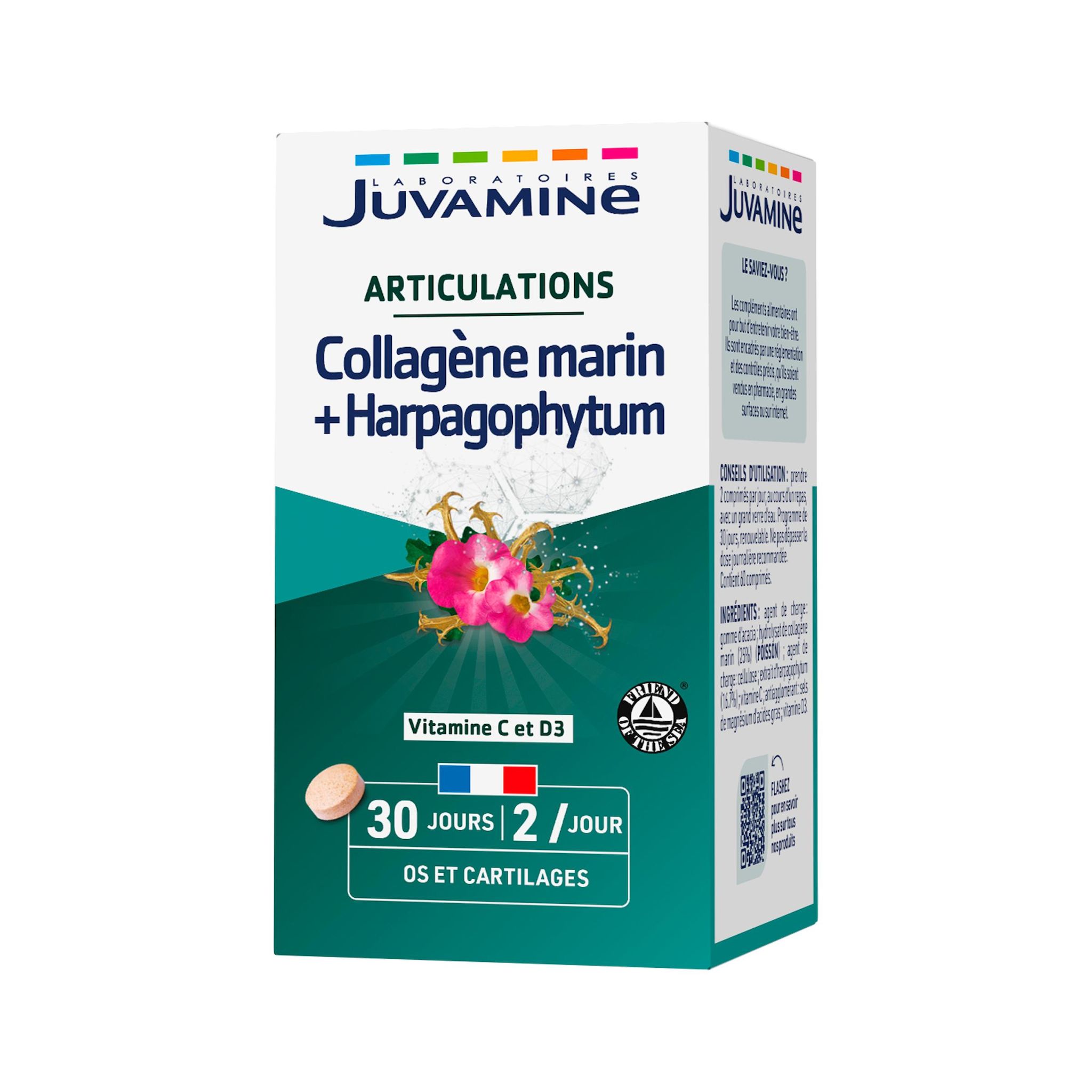 JUVAMINE Complément alimentaire Collagène marin et Harpagophytum 30 jours 60 comprimés