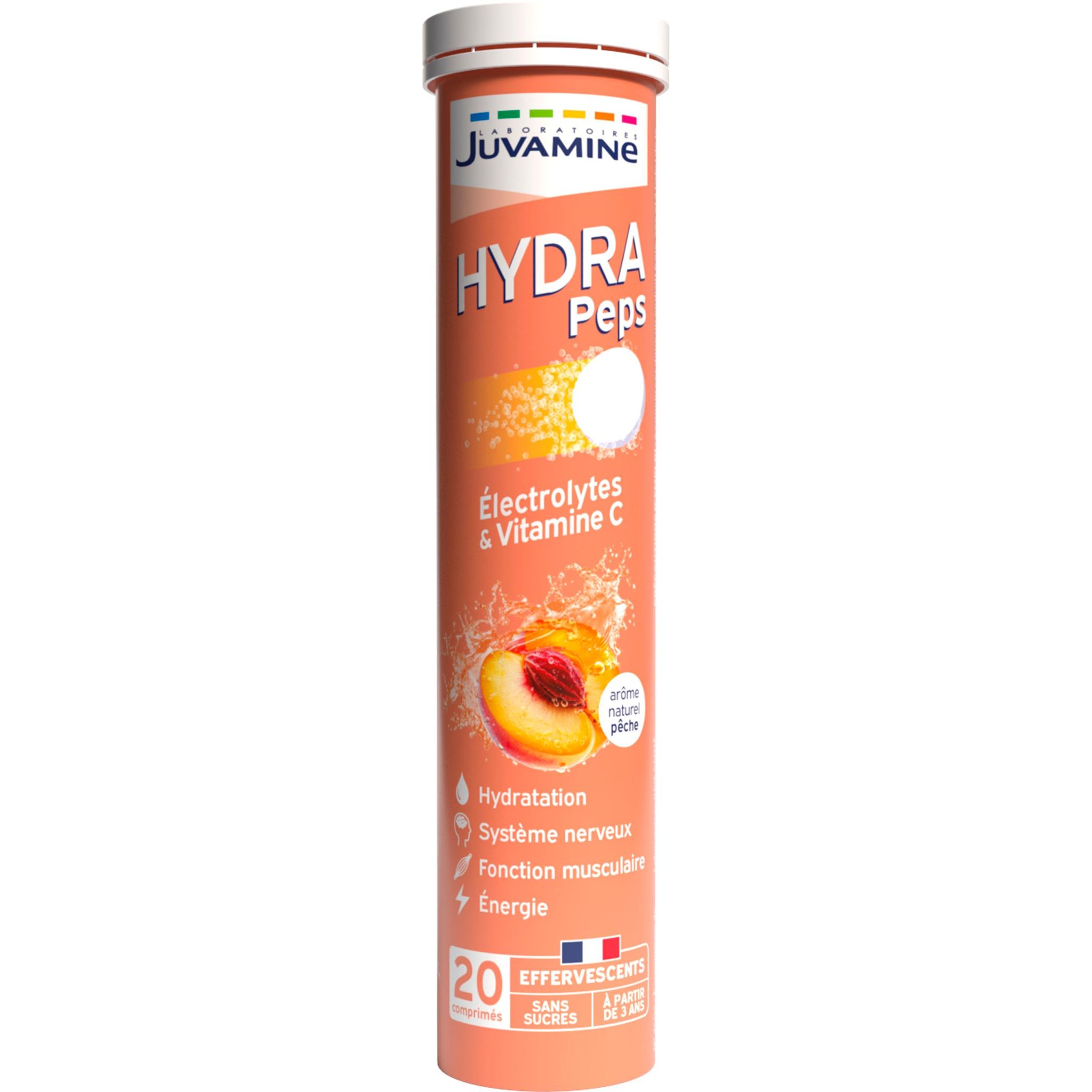 JUVAMINE Hydra Peps Electrolytes et Vitamines C à la pêche comprimés effervescent 20 comprimés