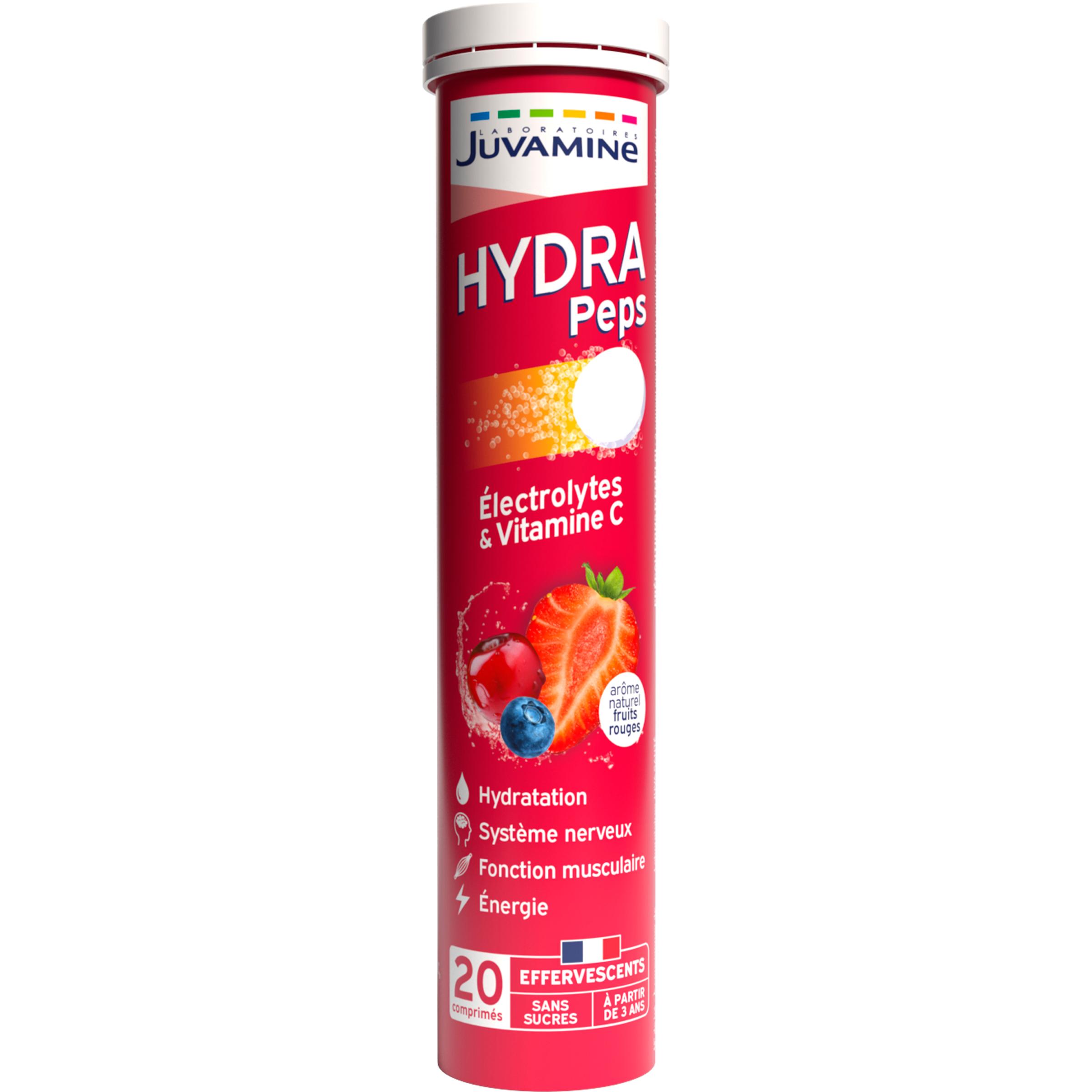 JUVAMINE Hydra Peps Electrolytes et vitamine C saveur fruits rouges comprimés effervescent 20 comprimés
