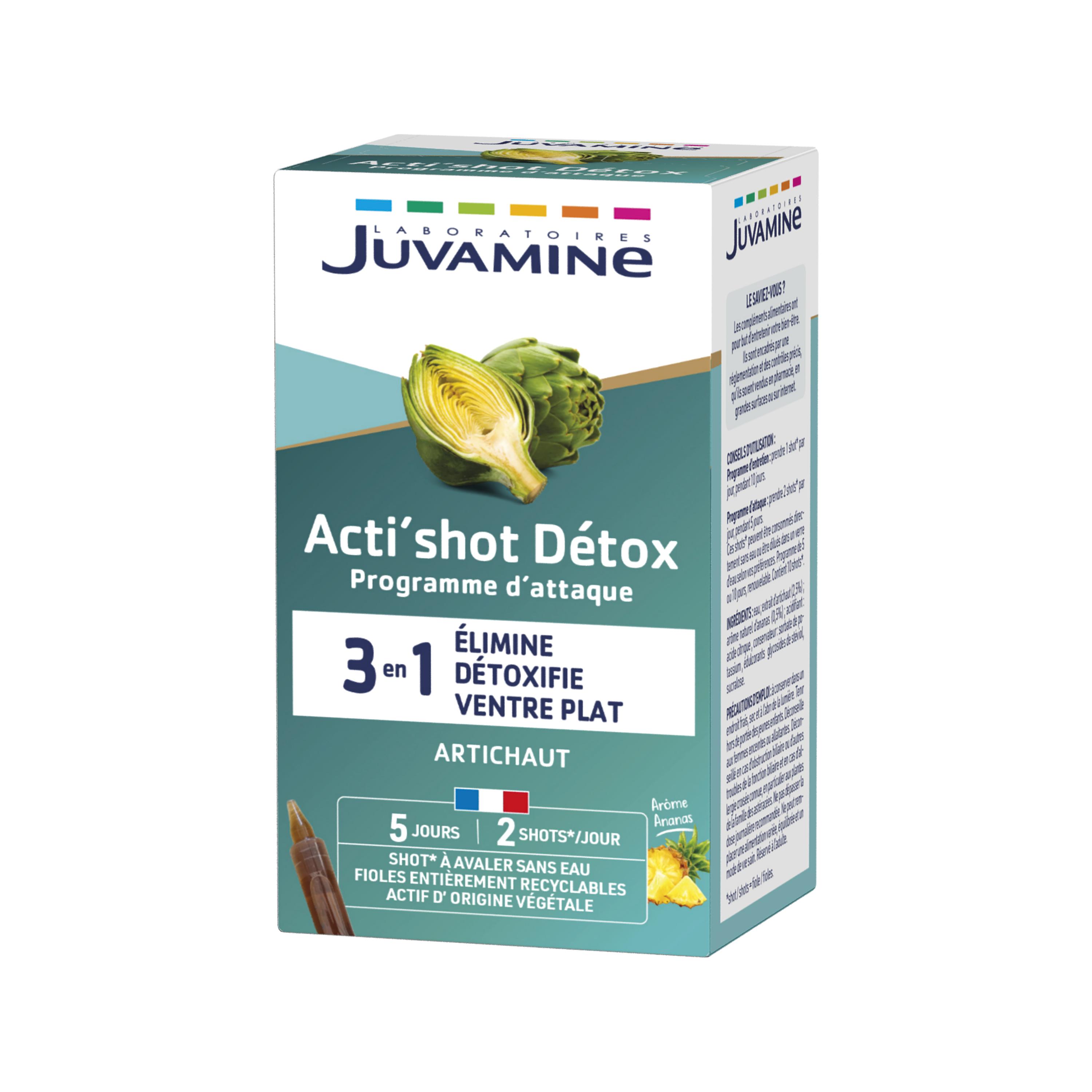 JUVAMINE Acti'shot detox 3 en 1 élimination détoxification ventre plat 5 jours 10 shots