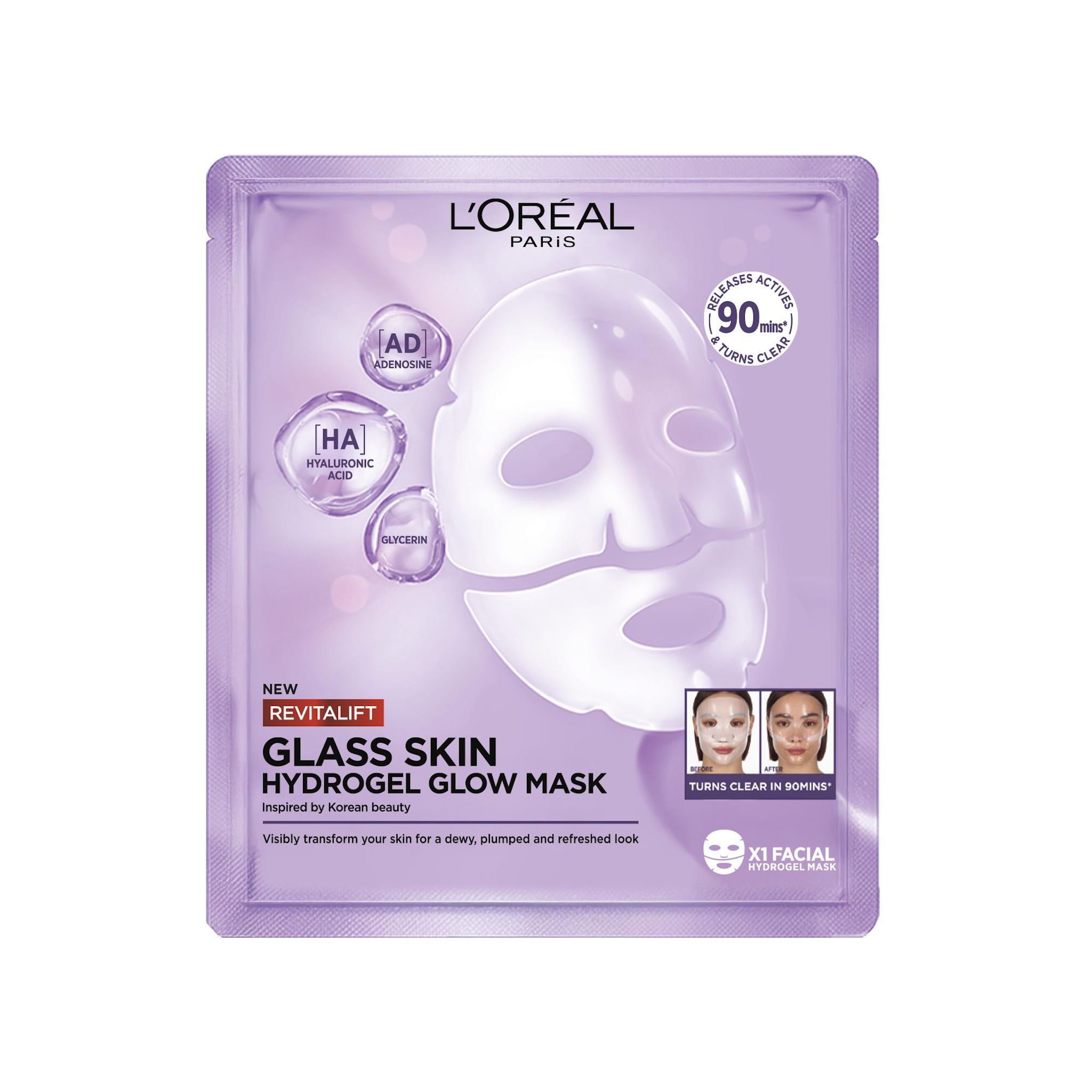 L'OREAL Revitalift Glass Skin Hydrogel glow mask 1 pièce