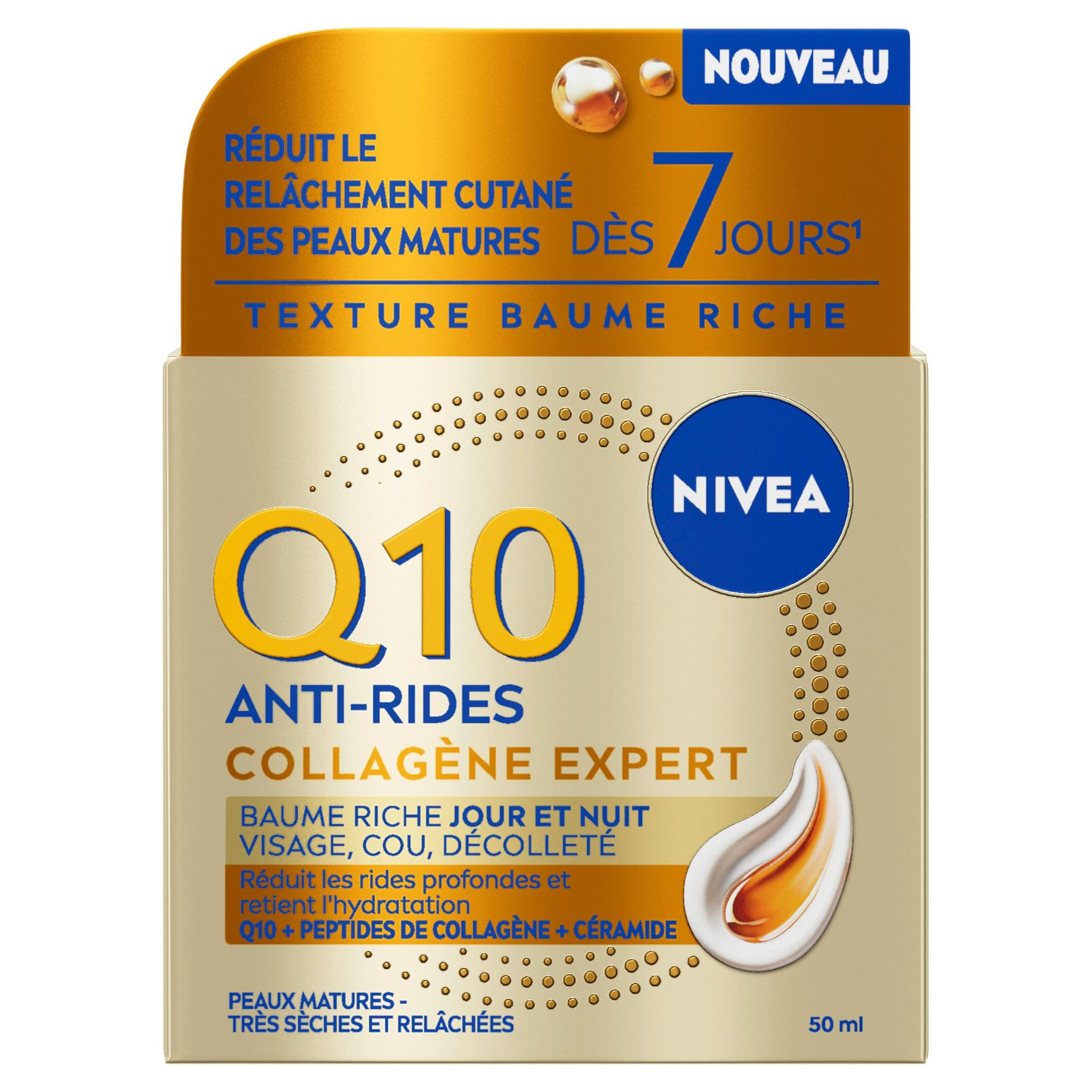 NIVEA Q10 Anti-Rides Collagène Expert Baume riche jour et nuit visage, cou, décolleté peaux matures très sèches et relâchées 50ml