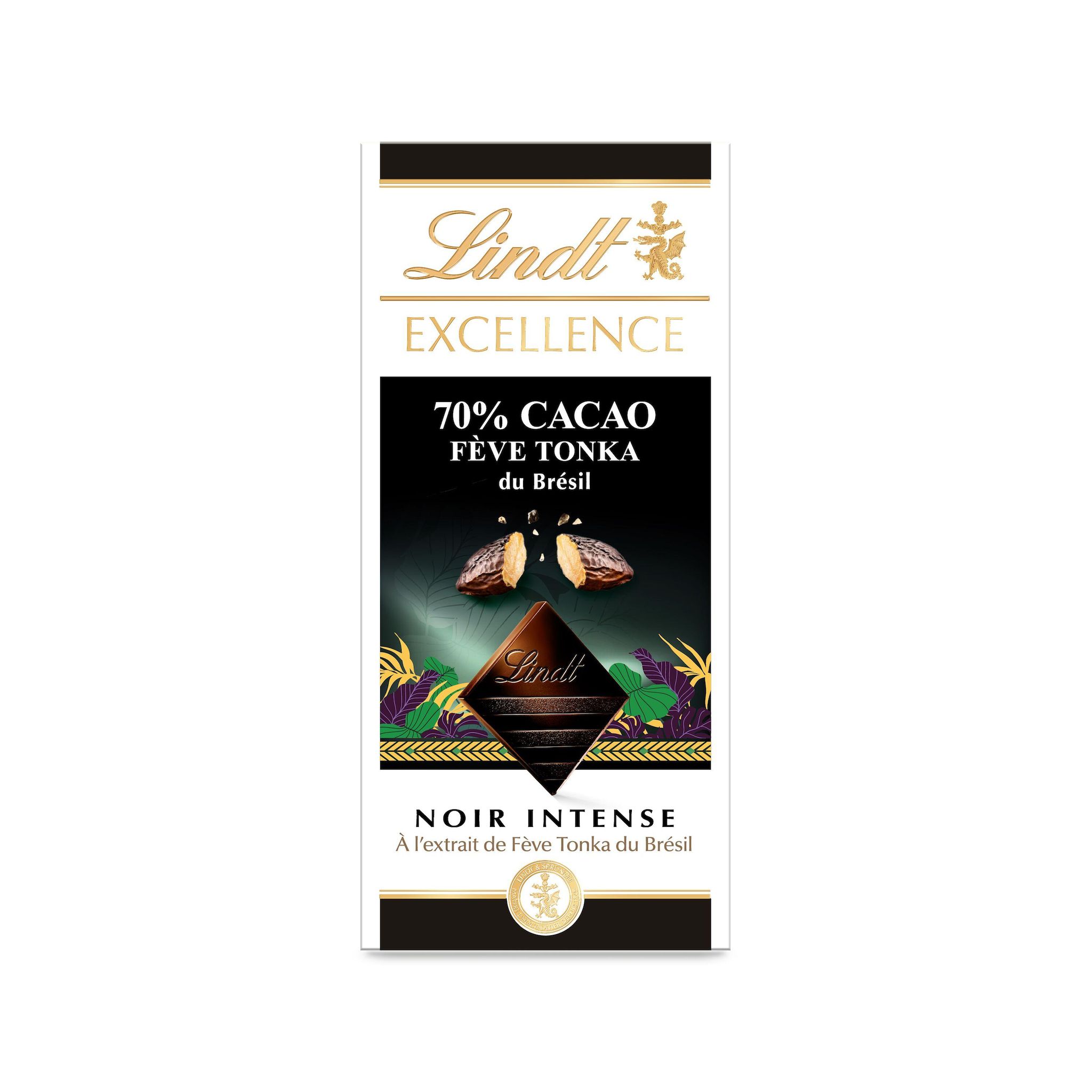 LINDT Excellence tablette de chocolat noir 70% cacao tonka du brésil 100g