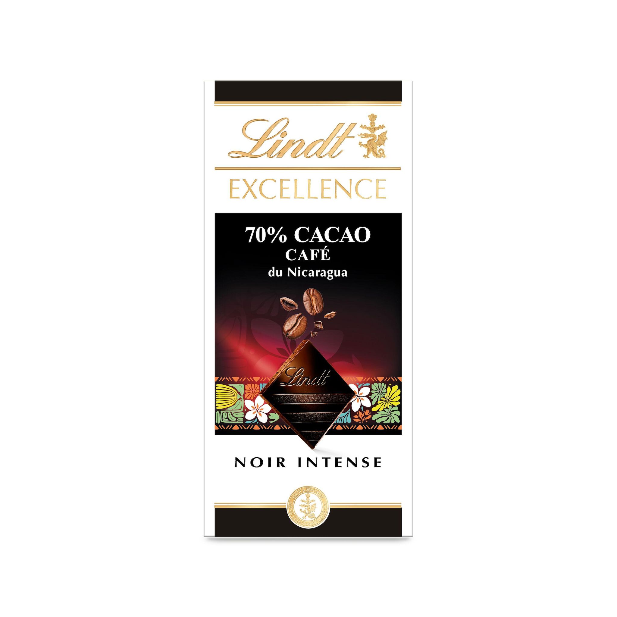 LINDT Excellence tablette de chocolat noir 70% cacao café du Nicaragua 100g