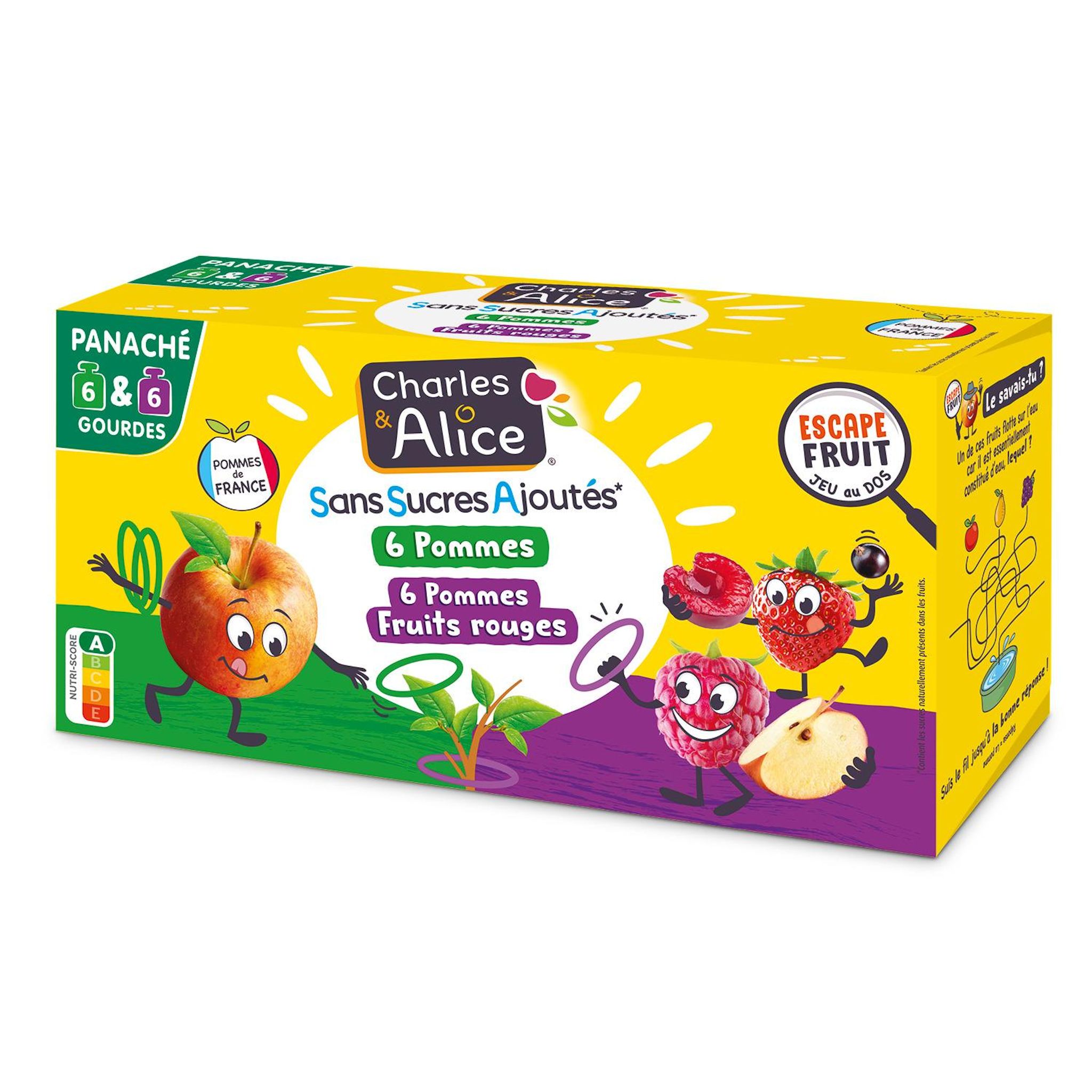 CHARLES & ALICE Gourdes compote de pomme fruits rouges sans sucres ajoutés 12x90g