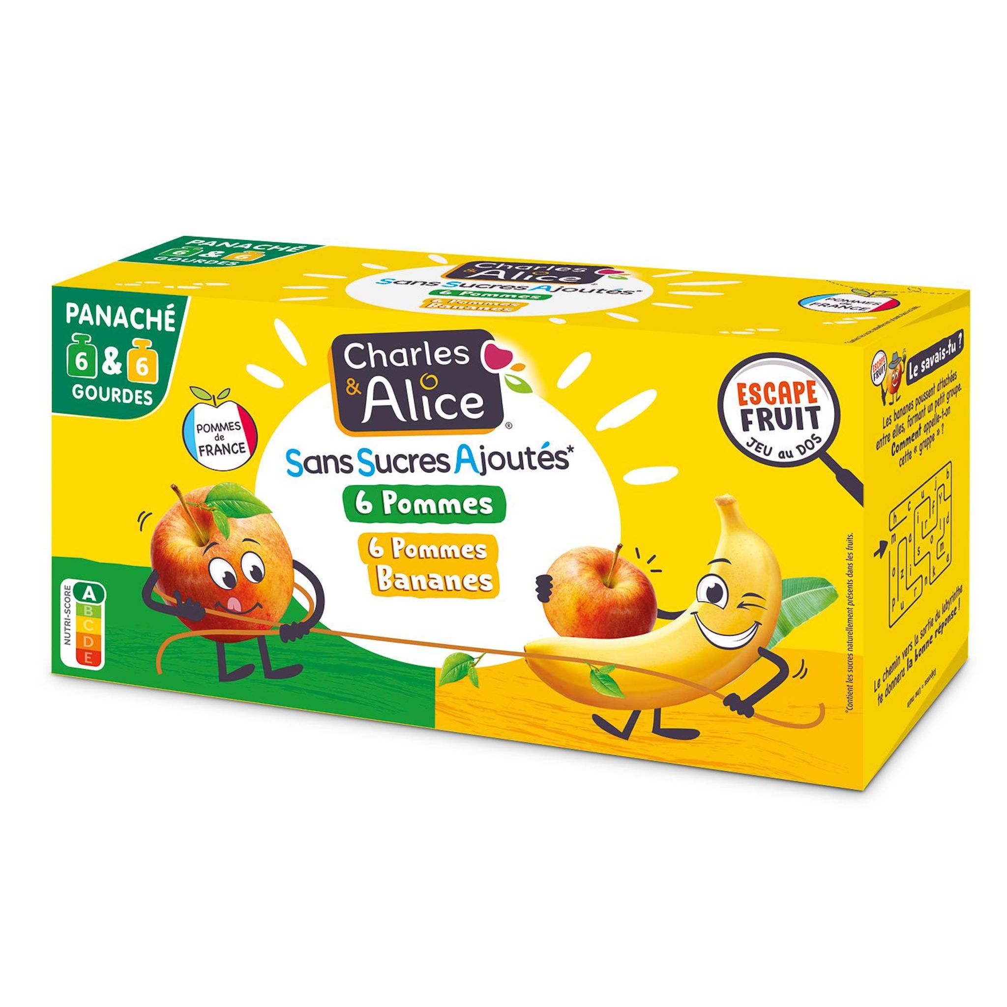 CHARLES & ALICE Gourdes compote de pomme et pomme banane sans sucres ajoutés 12x90g