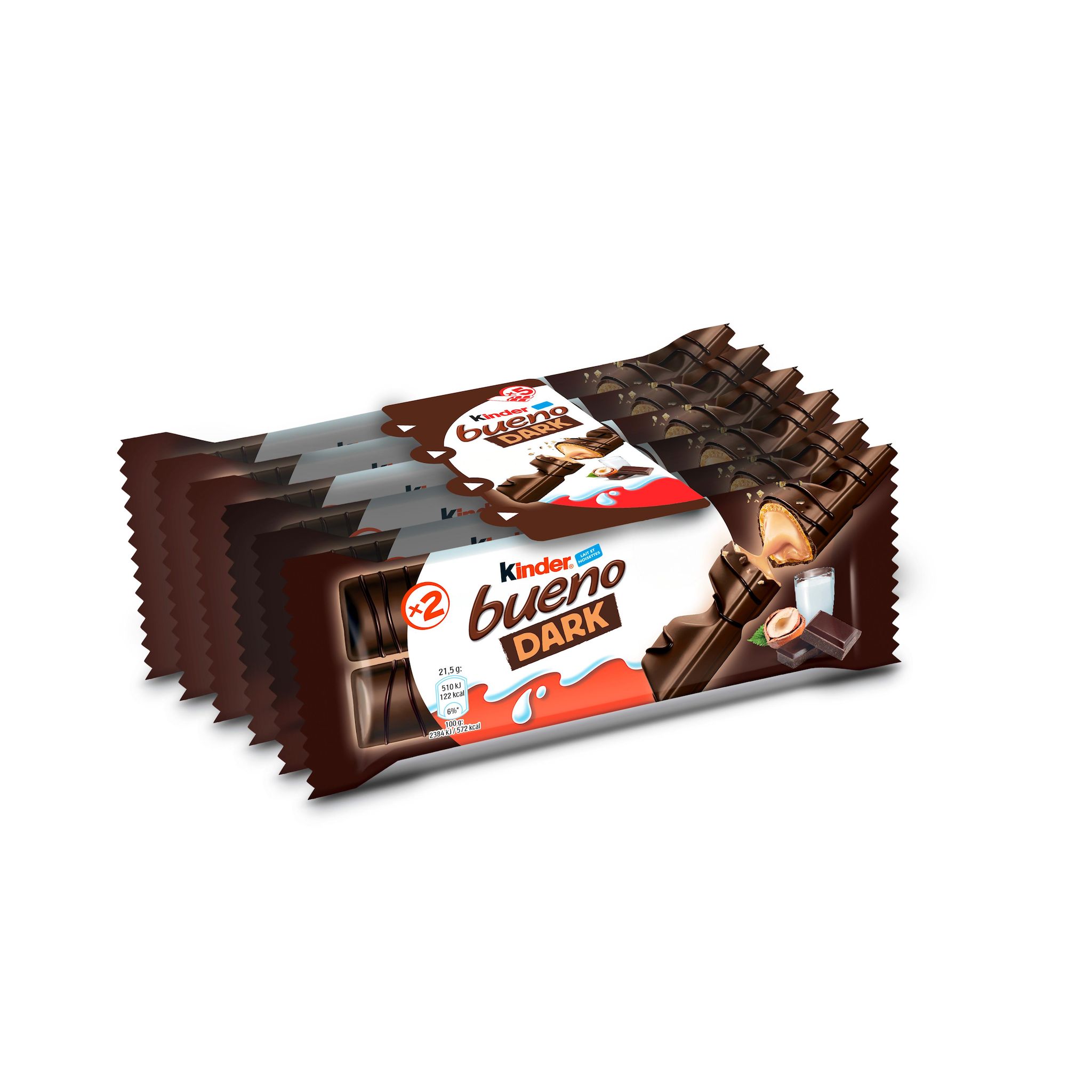 KINDER Bueno barres de chocolat noir fourrées au lait et aux noisettes 5x2 barres 215g