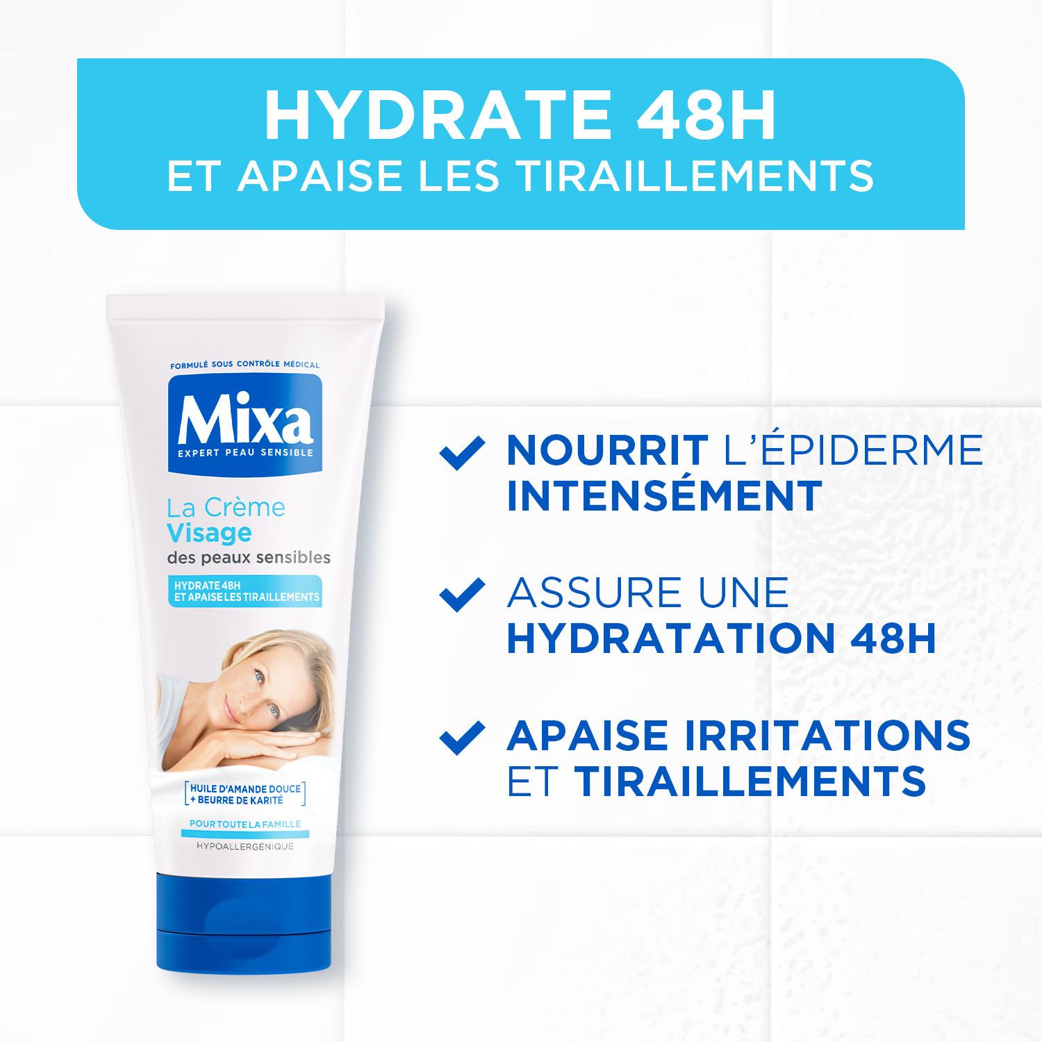 Voir la diapositive 2 : MIXA La crème visage des peaux sensibles huile d'amande douce, beurre de karité pour toute la famille 100ml