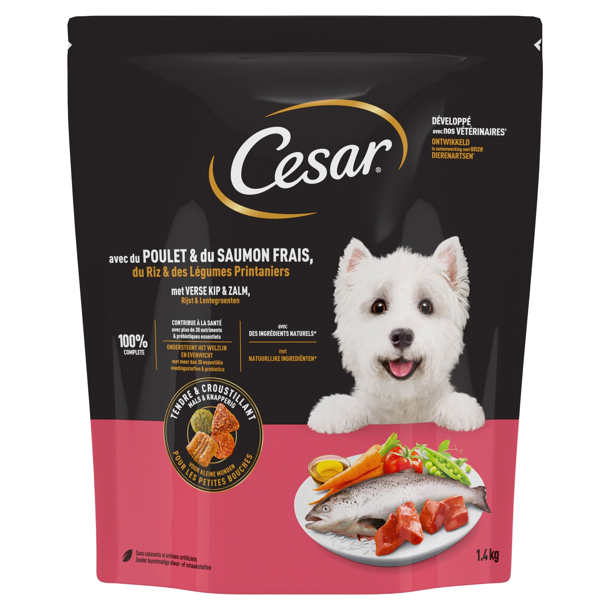 CESAR Croquettes au poulet saumon riz et légumes pour petit chien adulte 1.4kg