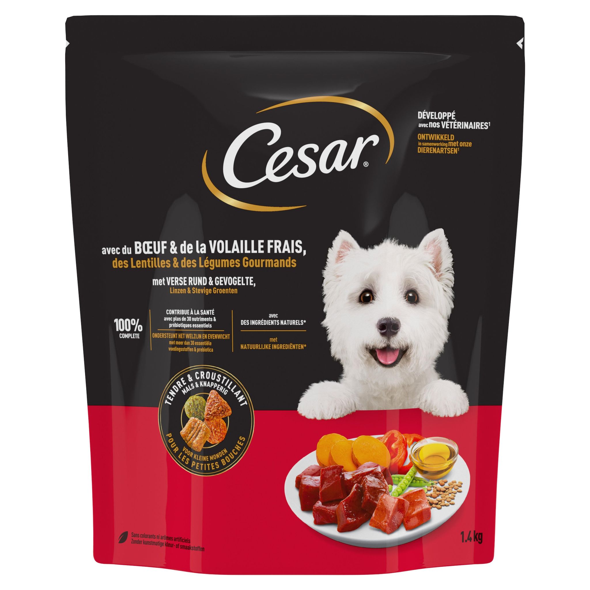 CESAR Croquettes au boeuf volaille lentilles et légumes pour petit chien adulte 1.4kg