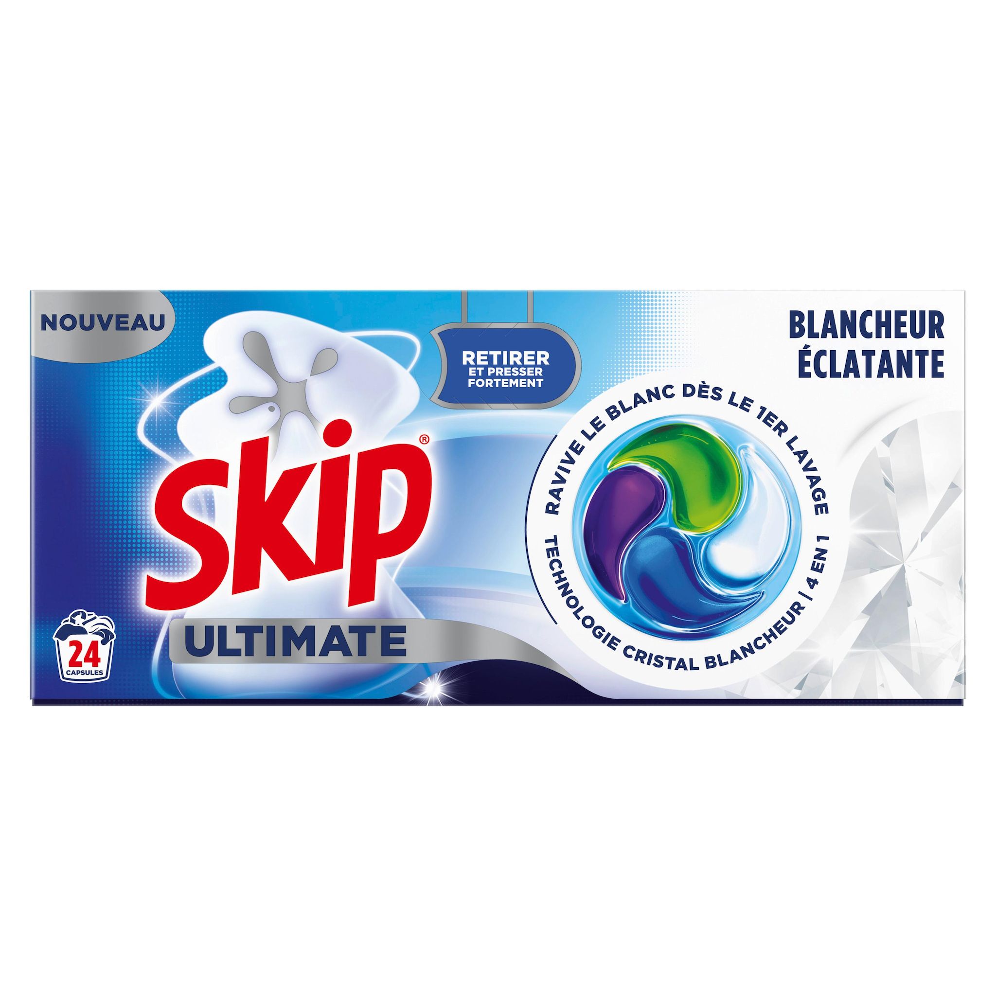 Voir la diapositive 2 : SKIP Lessive Capsules Ultimate 4en1 Blancheur éclatante 24 lavages 24 doses