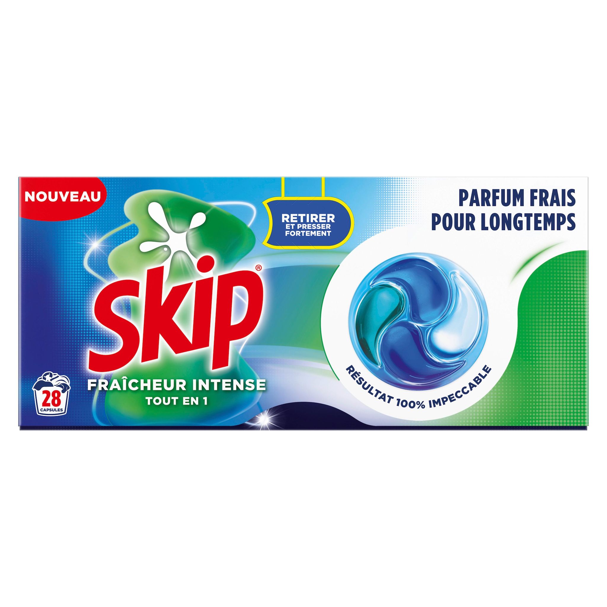 SKIP Lessive capsules fraîcheur intense tout en un 28 doses