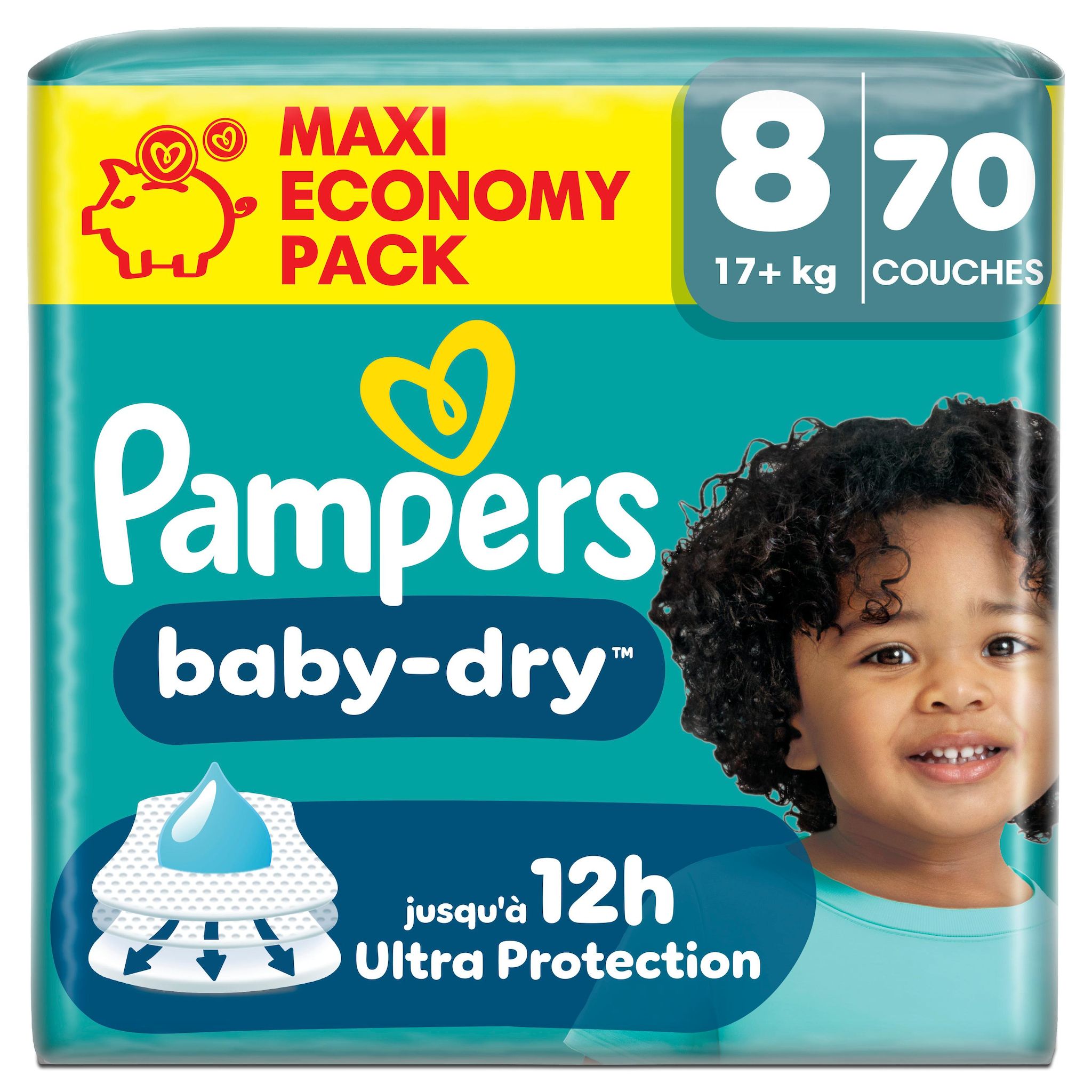 PAMPERS Baby Dry Couches taille 8 (17kg+) 70 couches