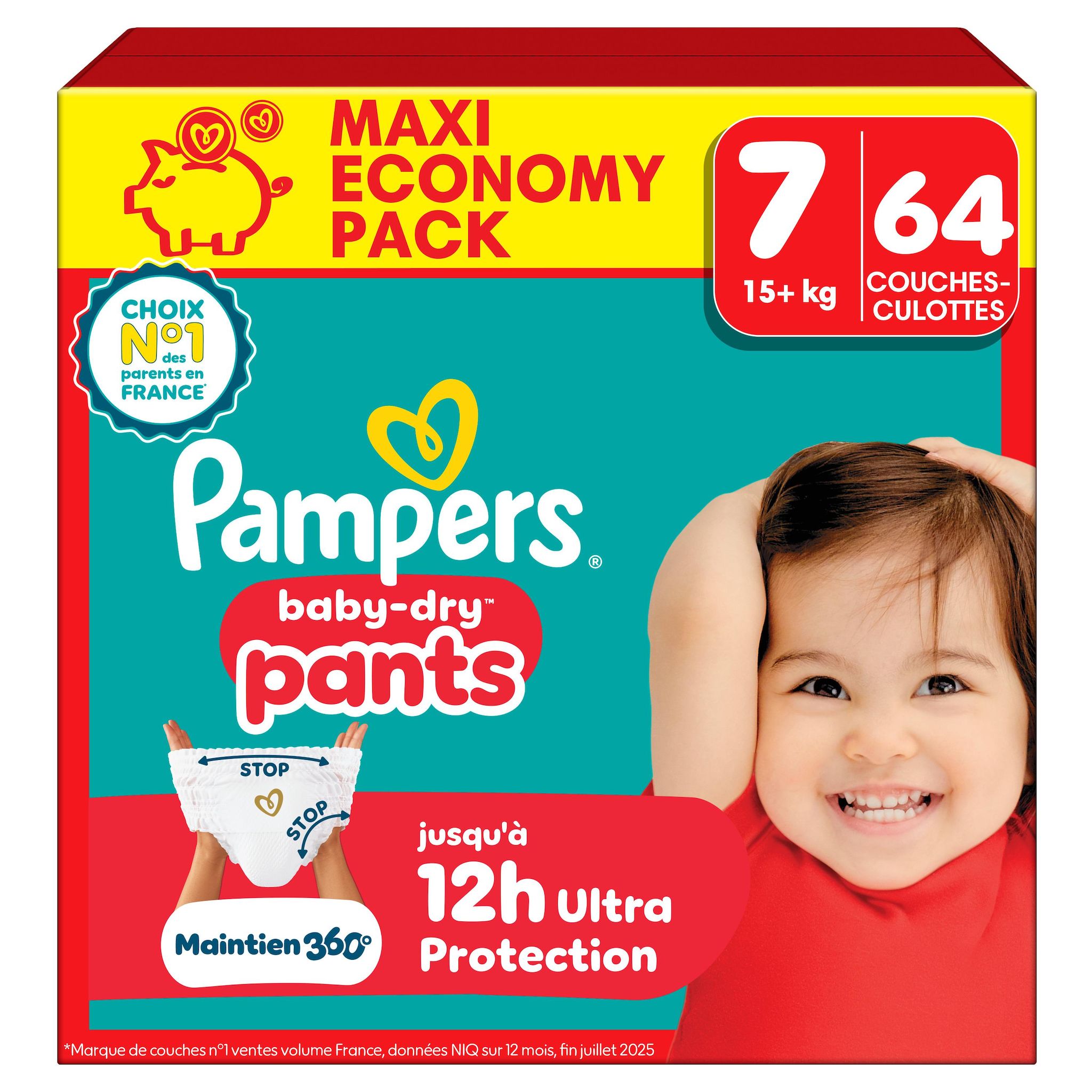PAMPERS Baby dry couches-culottes taille 7 (15kg+) 64 couches-culottes