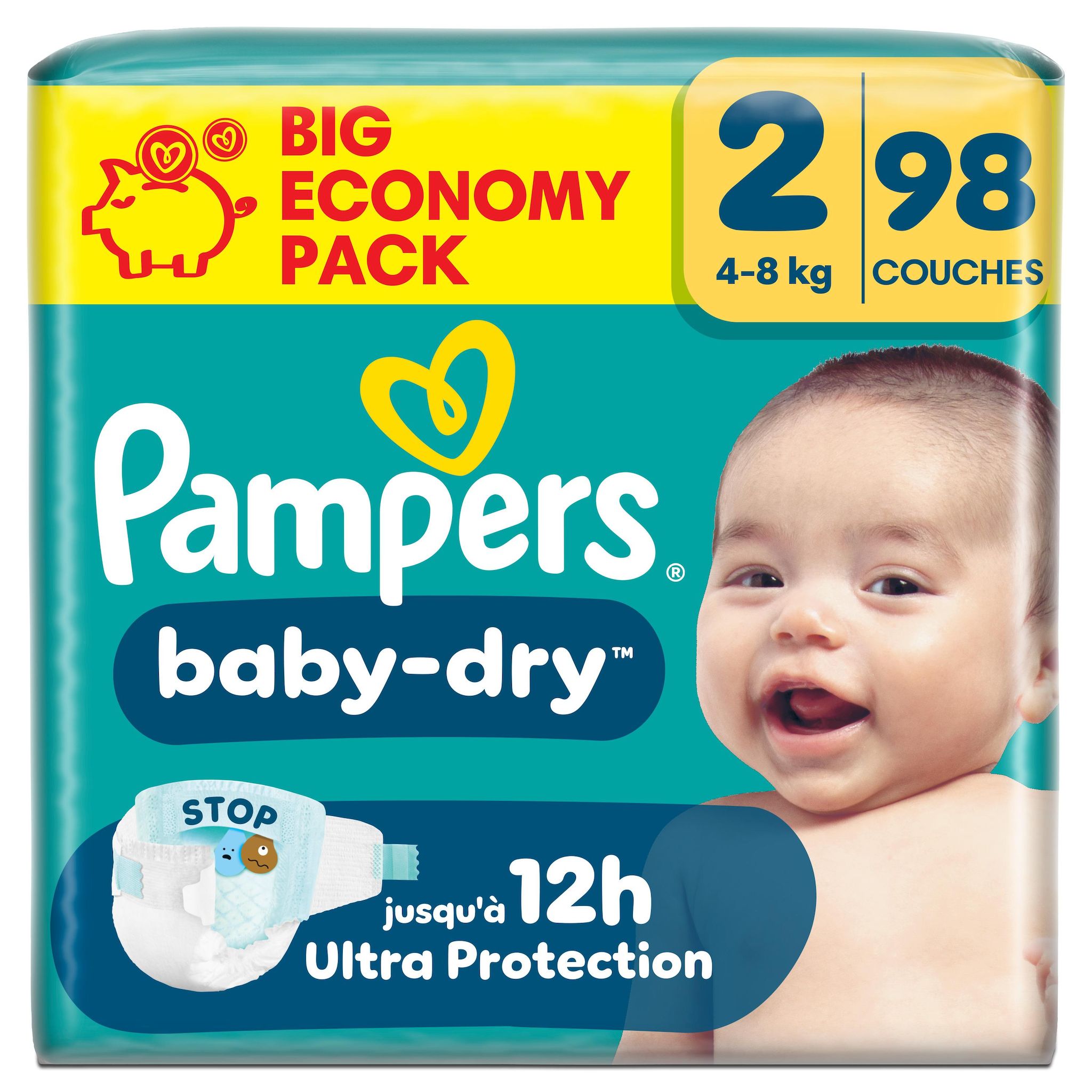 PAMPERS Baby Dry couches taille 2 (4-8kg) 98 couches