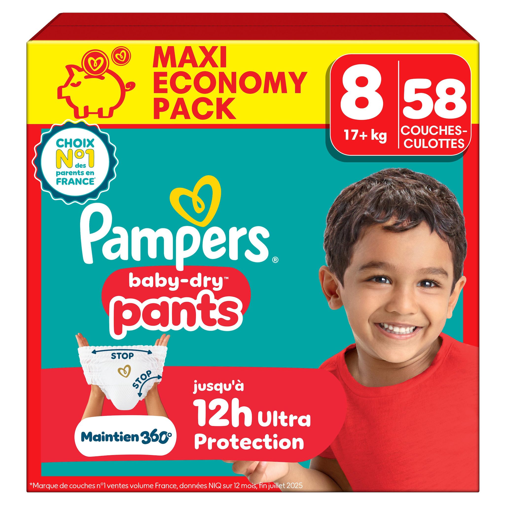 PAMPERS Baby dry couches-culottes taille 8 (17kg+) 58 couches-culottes