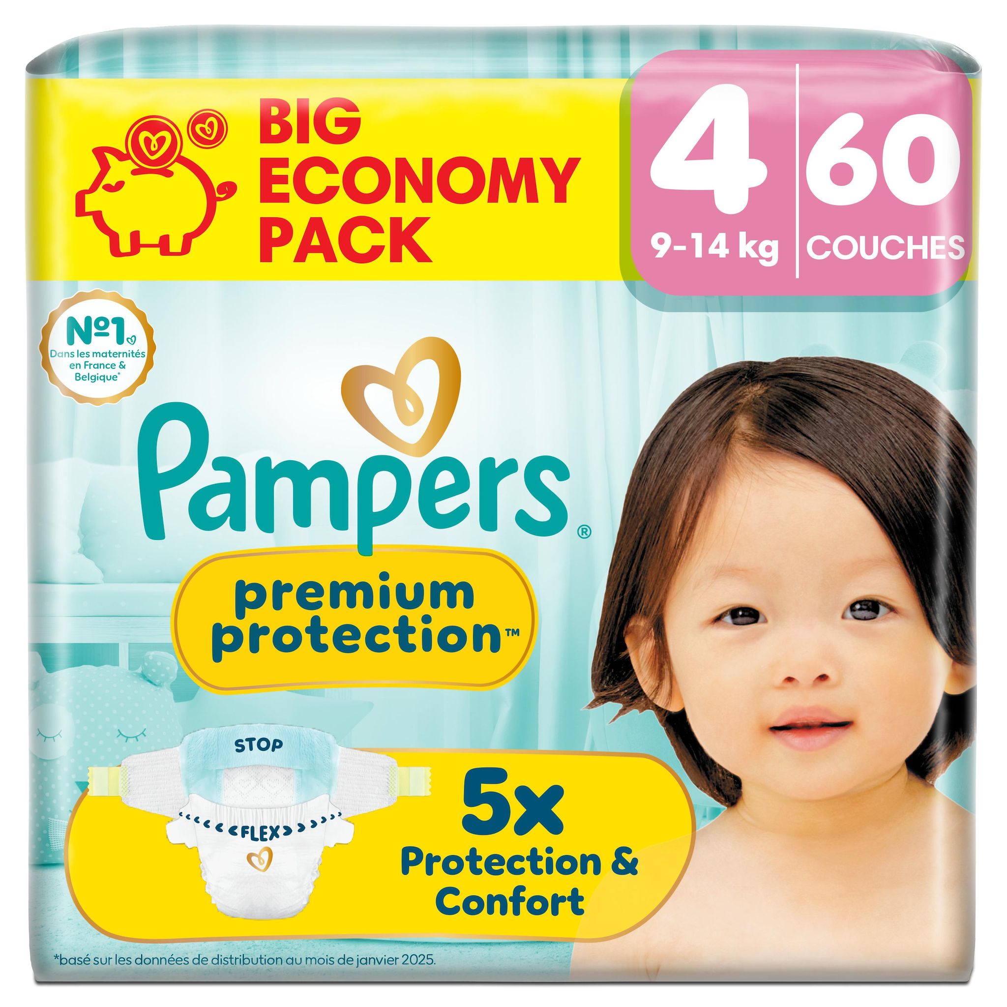 PAMPERS Premium Protection Couches taille 4 (9-14kg) 60 couches