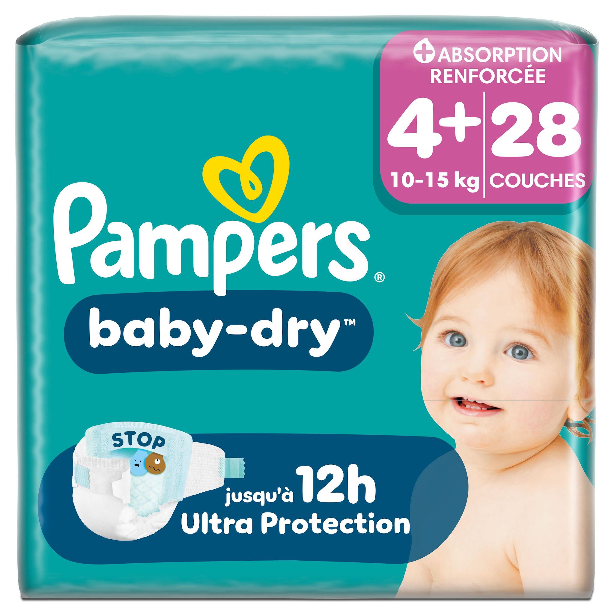 PAMPERS Baby Dry couches taille 4+ (10-15kg) 28 couches