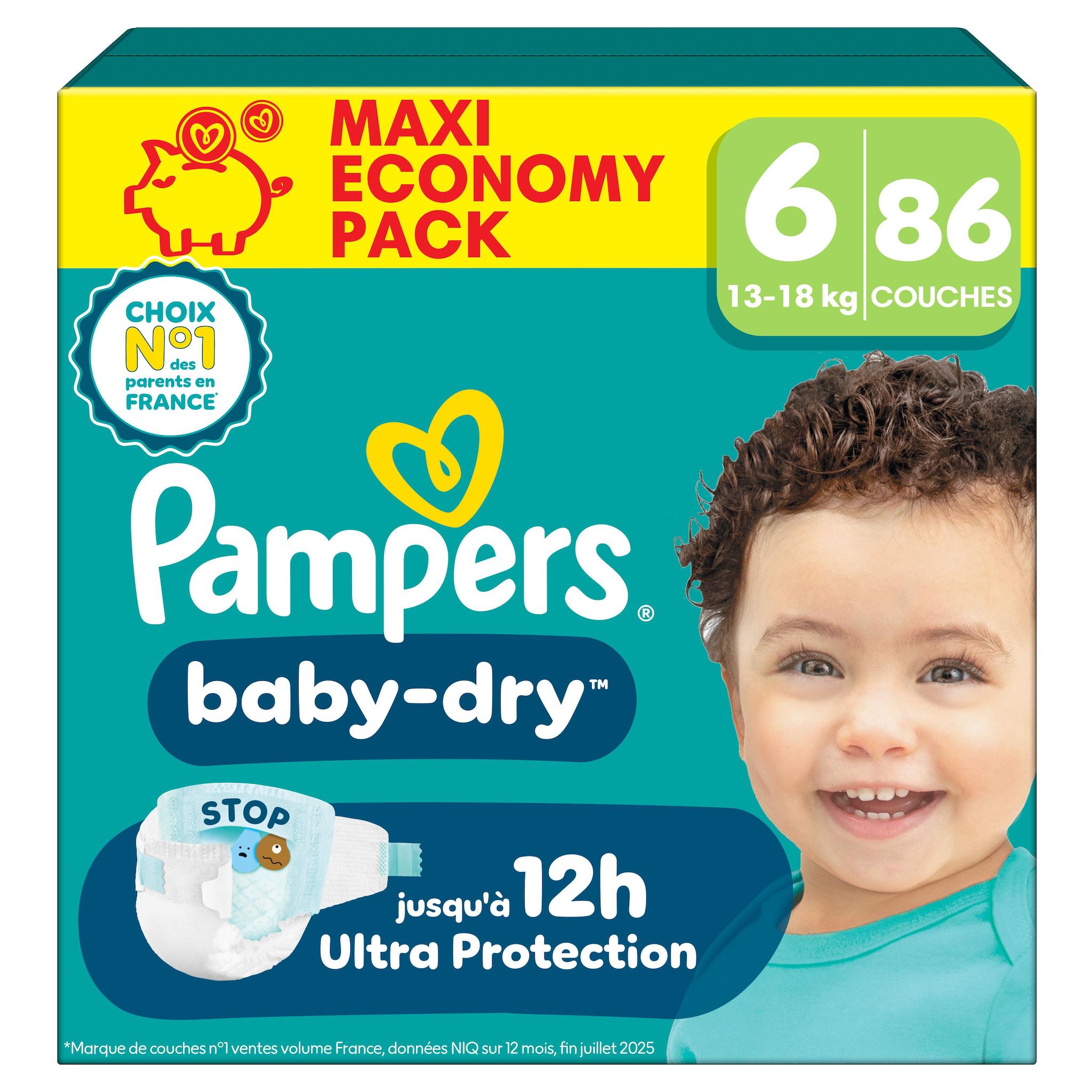 PAMPERS Baby Dry couches taille 6 (13-18kg) 86 couches