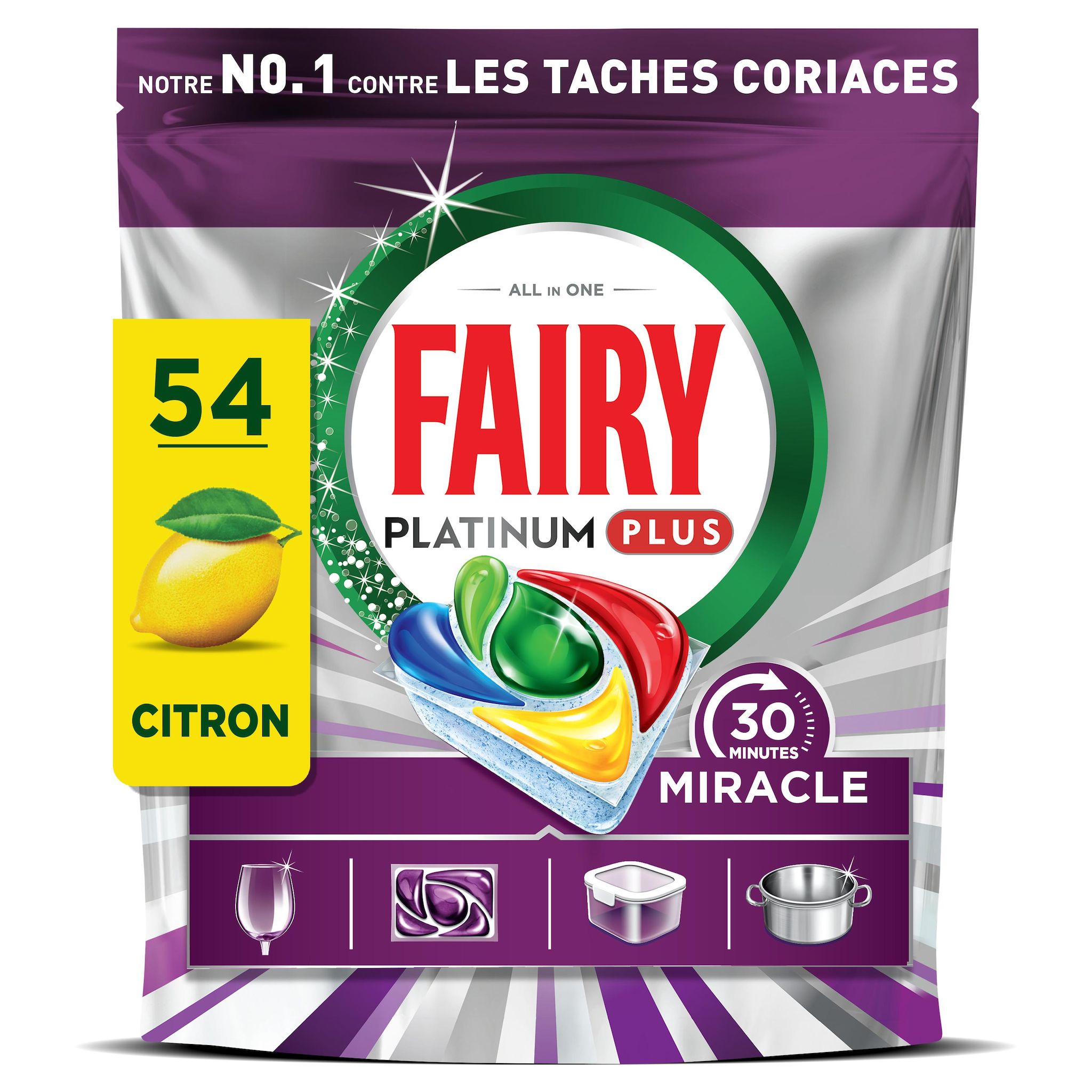 FAIRY Miracle tablettes lave-vaisselle citron 54 tablettes