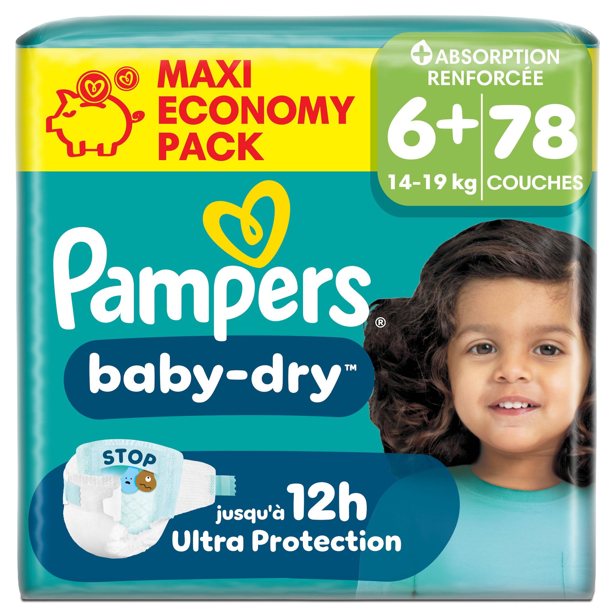 PAMPERS Baby Dry couches taille 6+ (14-19kg) 78 couches