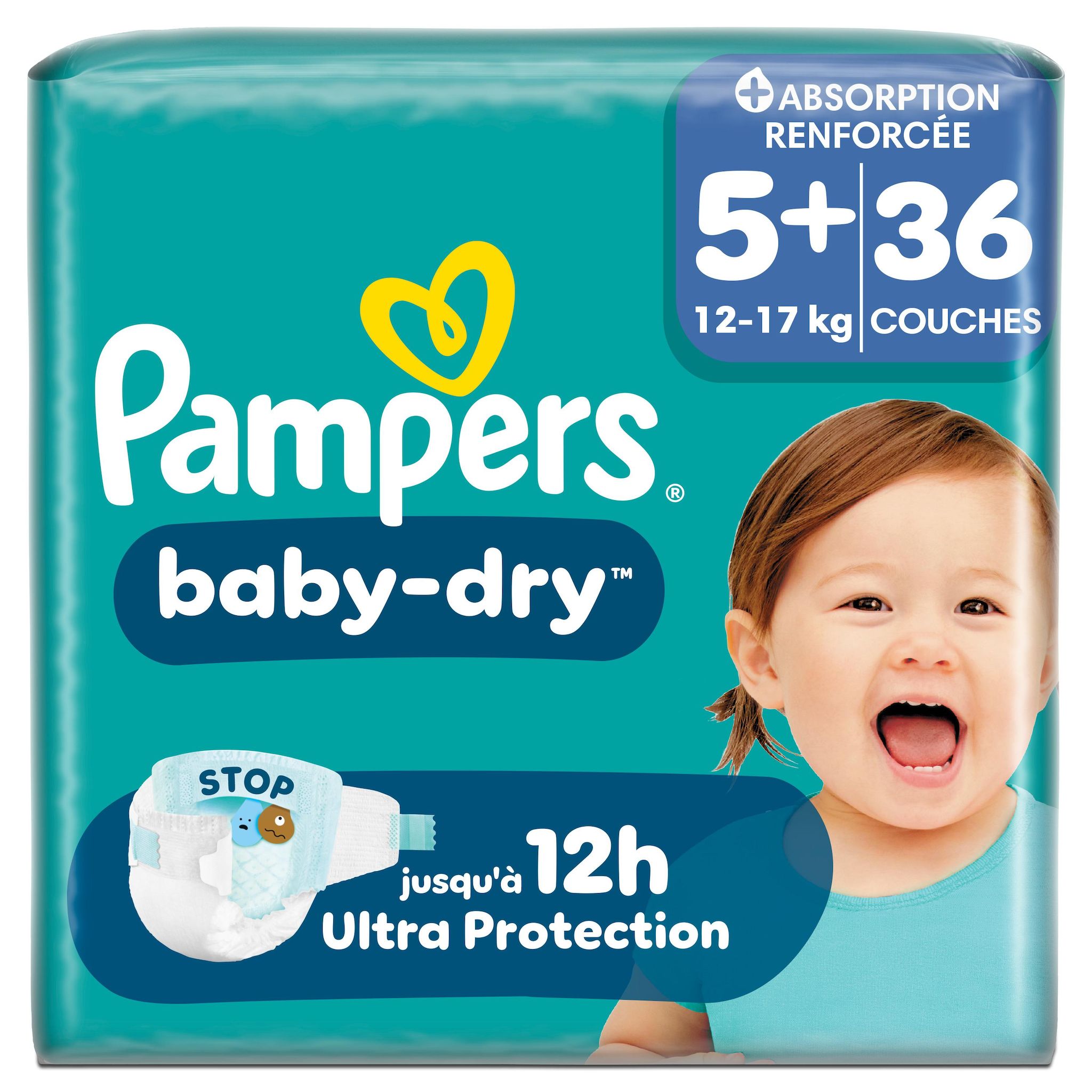 PAMPERS Baby Dry couches taille 5+ (12-17kg) 36 couches