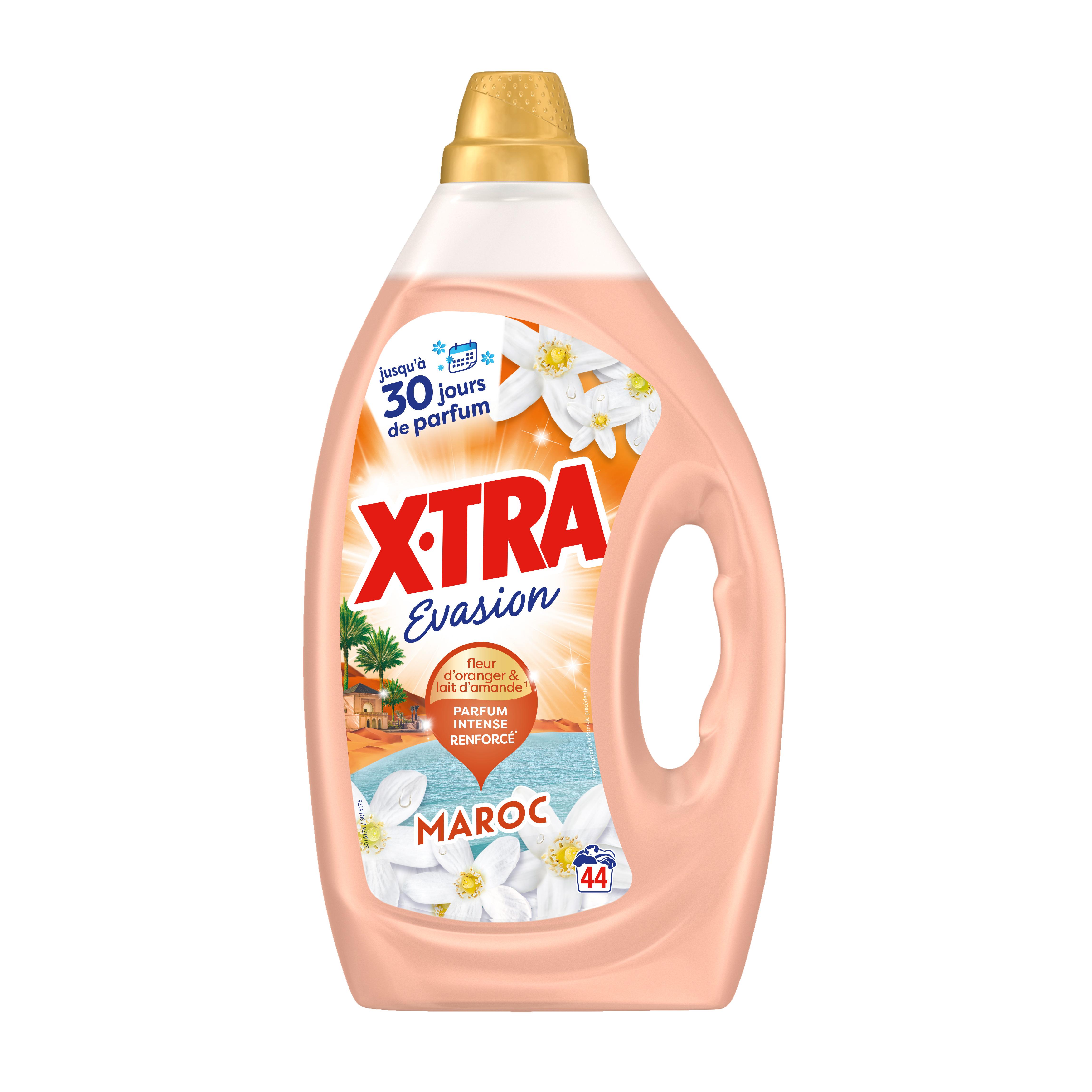 Voir la diapositive 2 : X-TRA Lessive liquide evasion maroc 44 lavages 1,98l