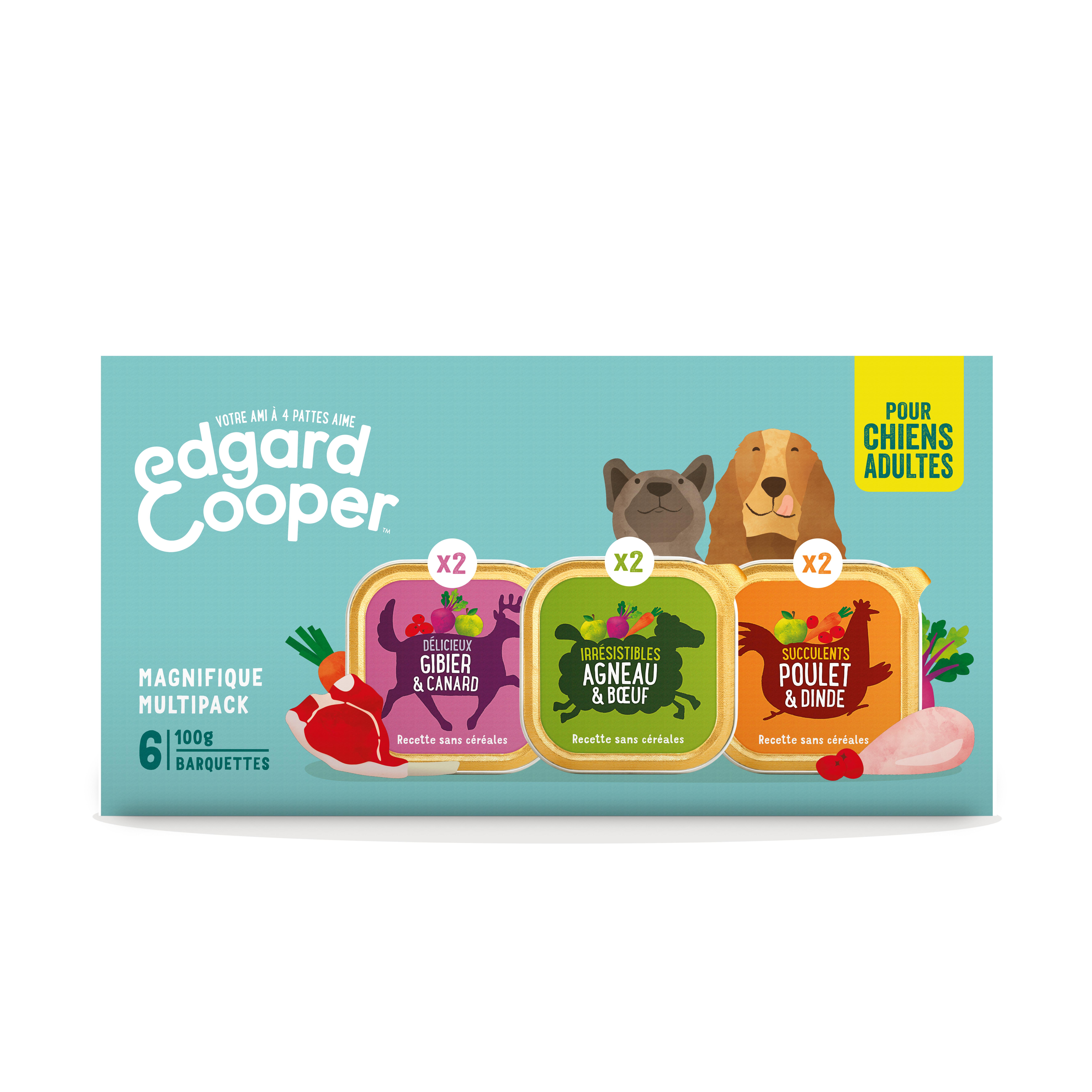 EDGAR & COOPER Barquette de pâté multipack à la viande et volaille pour chien adulte 6 barquettes 6x100g