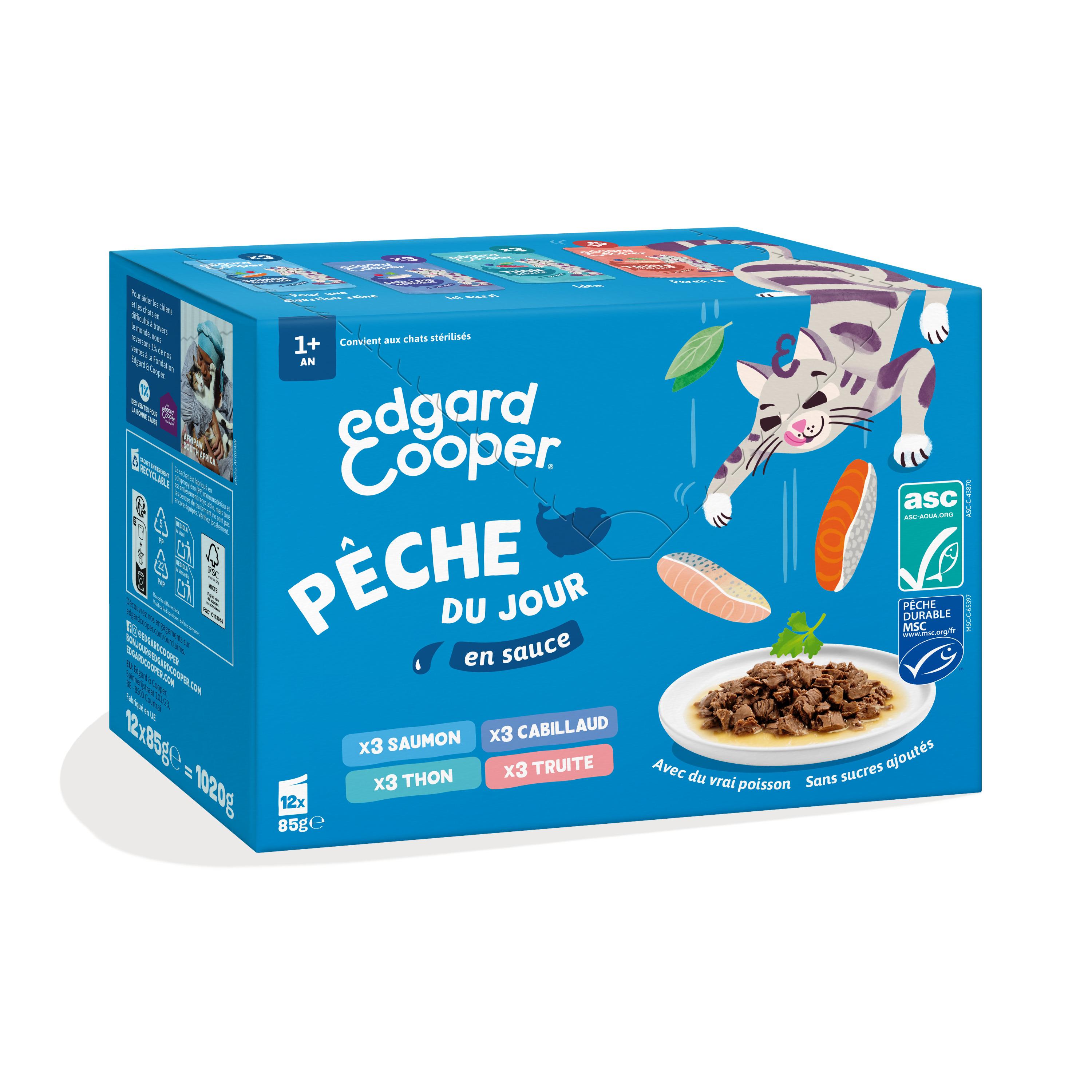 EDGAR & COOPER Pêche du jour Sachets repas en sauce au poisson MSC pour chat 12 sachets 12x85g