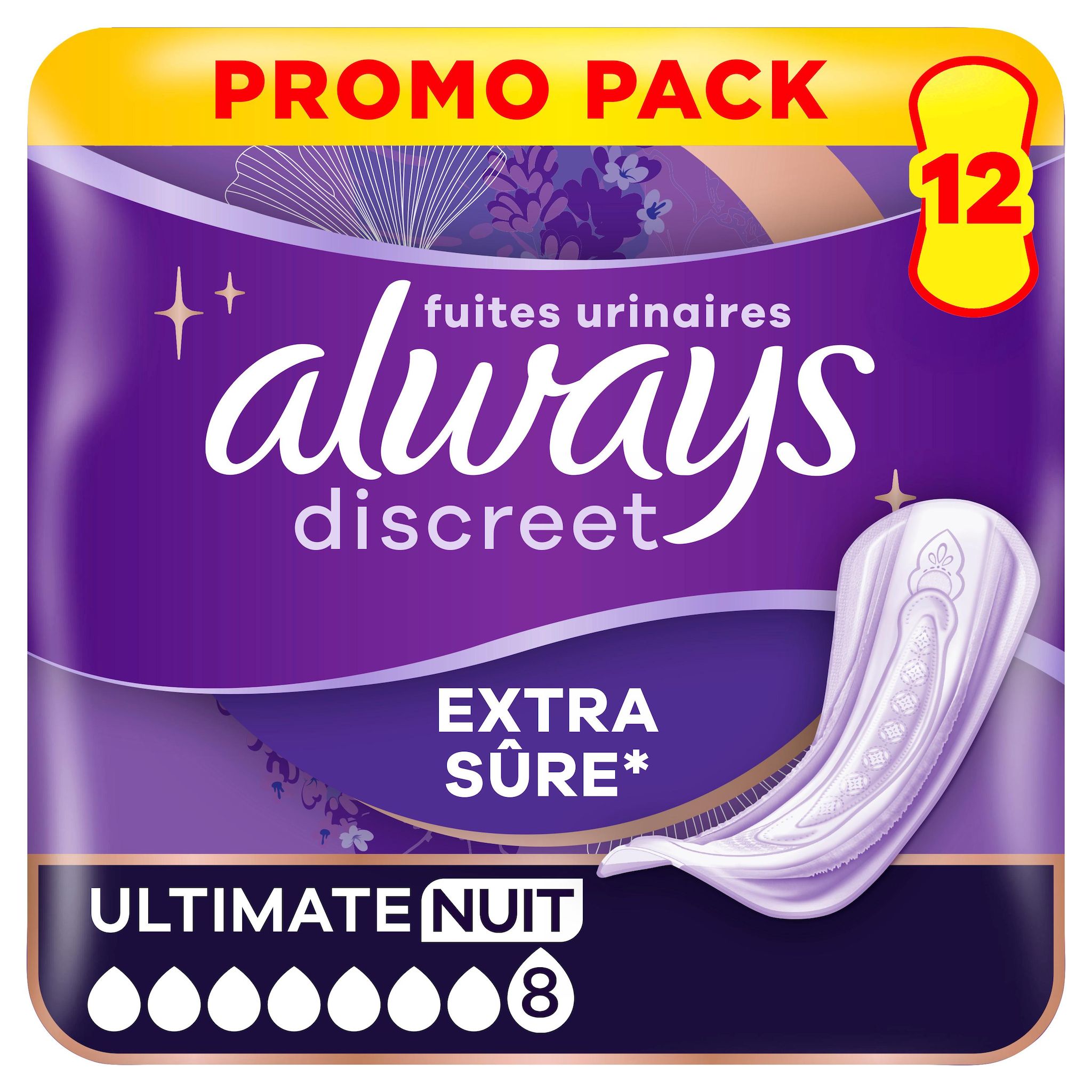 ALWAYS Discreet Serviettes pour fuites urinaires ultimate nuit 12 serviettes
