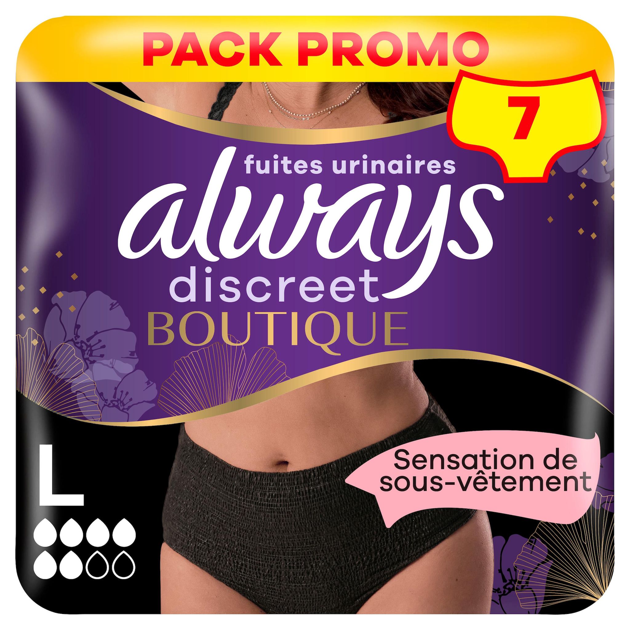 ALWAYS Discreet Culottes pour fuites urinaires taille L noire 7 culottes