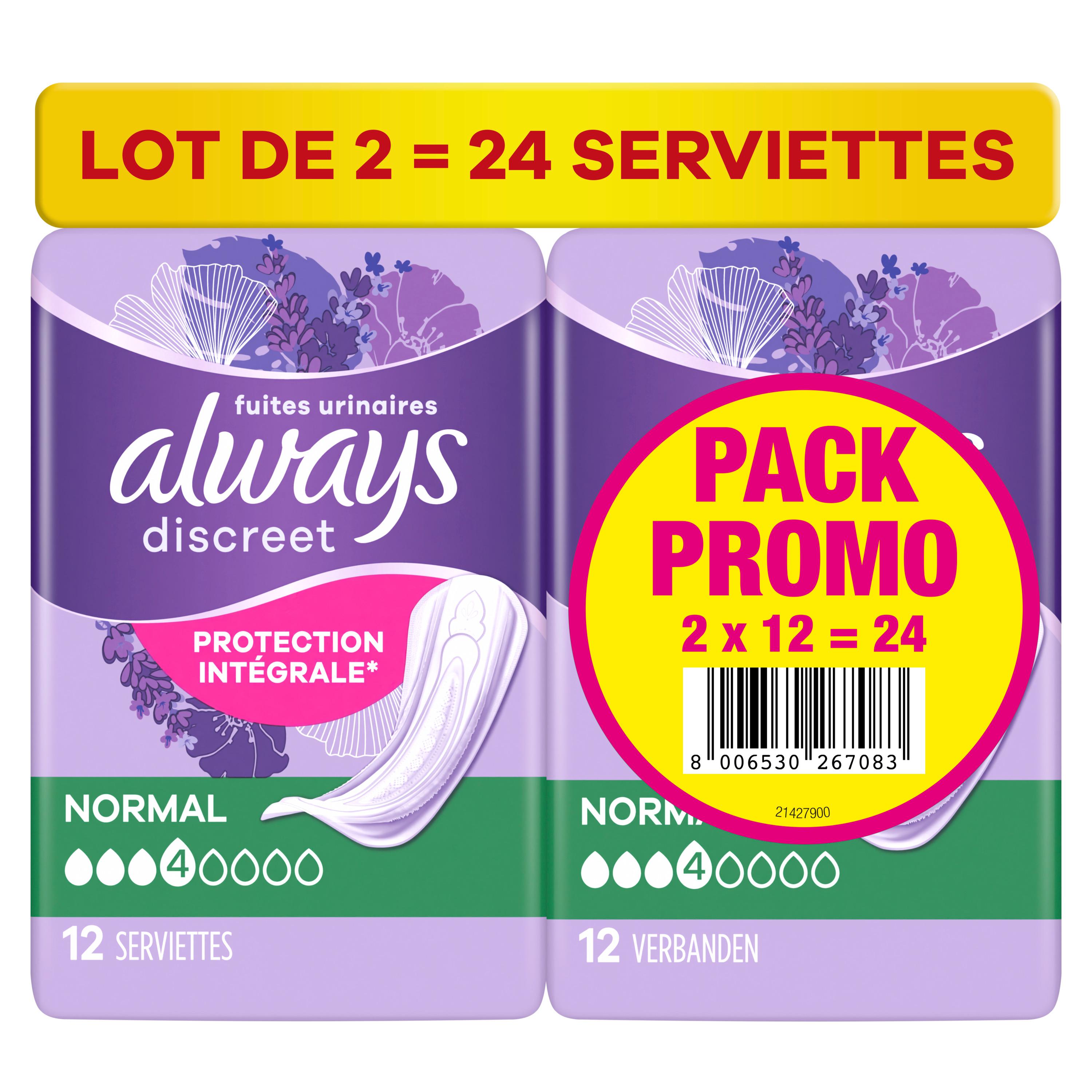 ALWAYS Discreet Serviettes pour fuites urinaires normal 2X12 serviettes