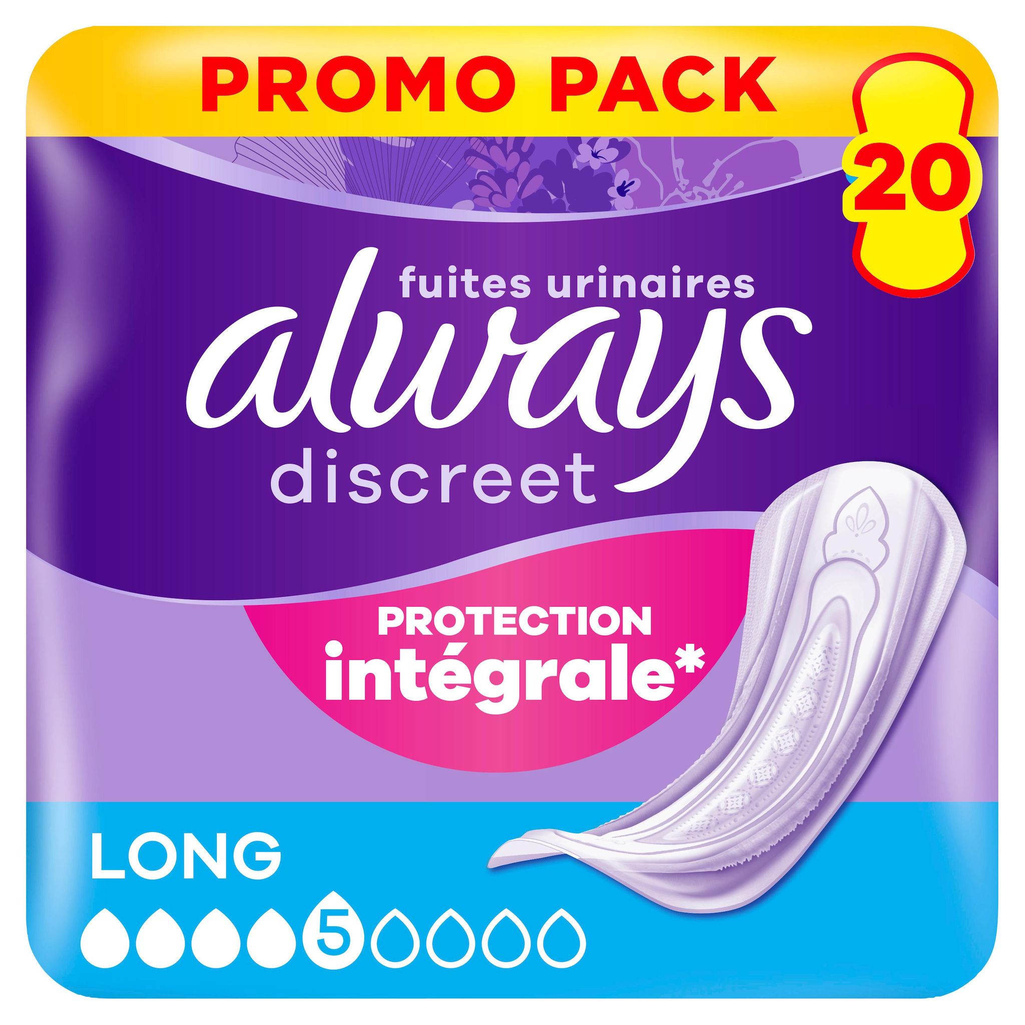 ALWAYS Discreet Serviettes pour fuites urinaires long 20 serviettes
