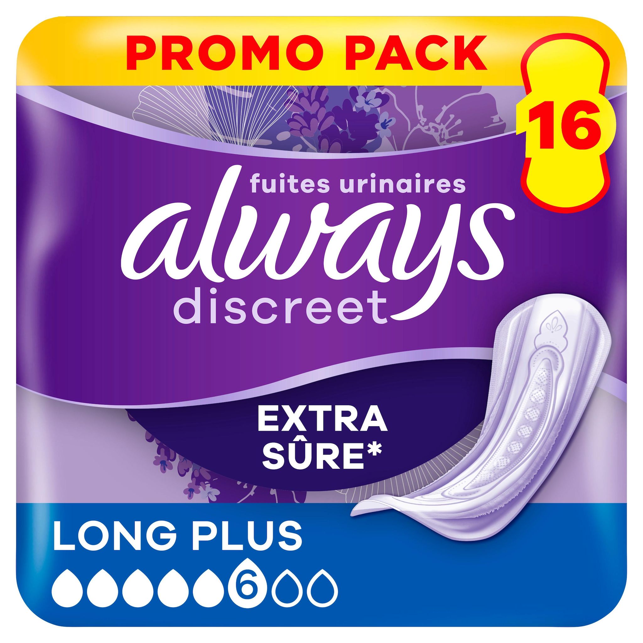 ALWAYS Discreet Serviettes pour fuite urinaire long plus 16 serviettes