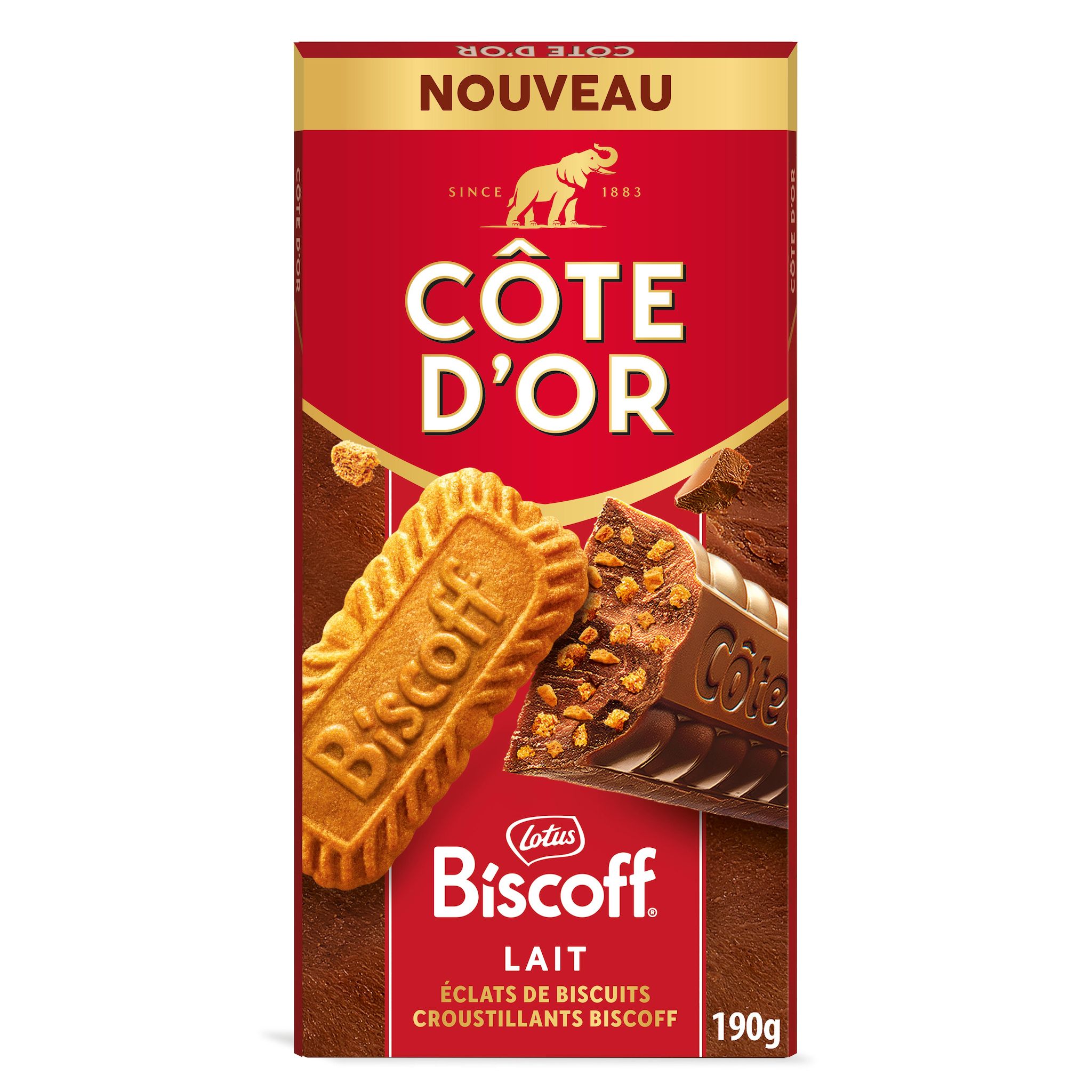 COTE D'OR Tablette de chocolat au lait biscoff spéculoos et éclats de biscuits 190g