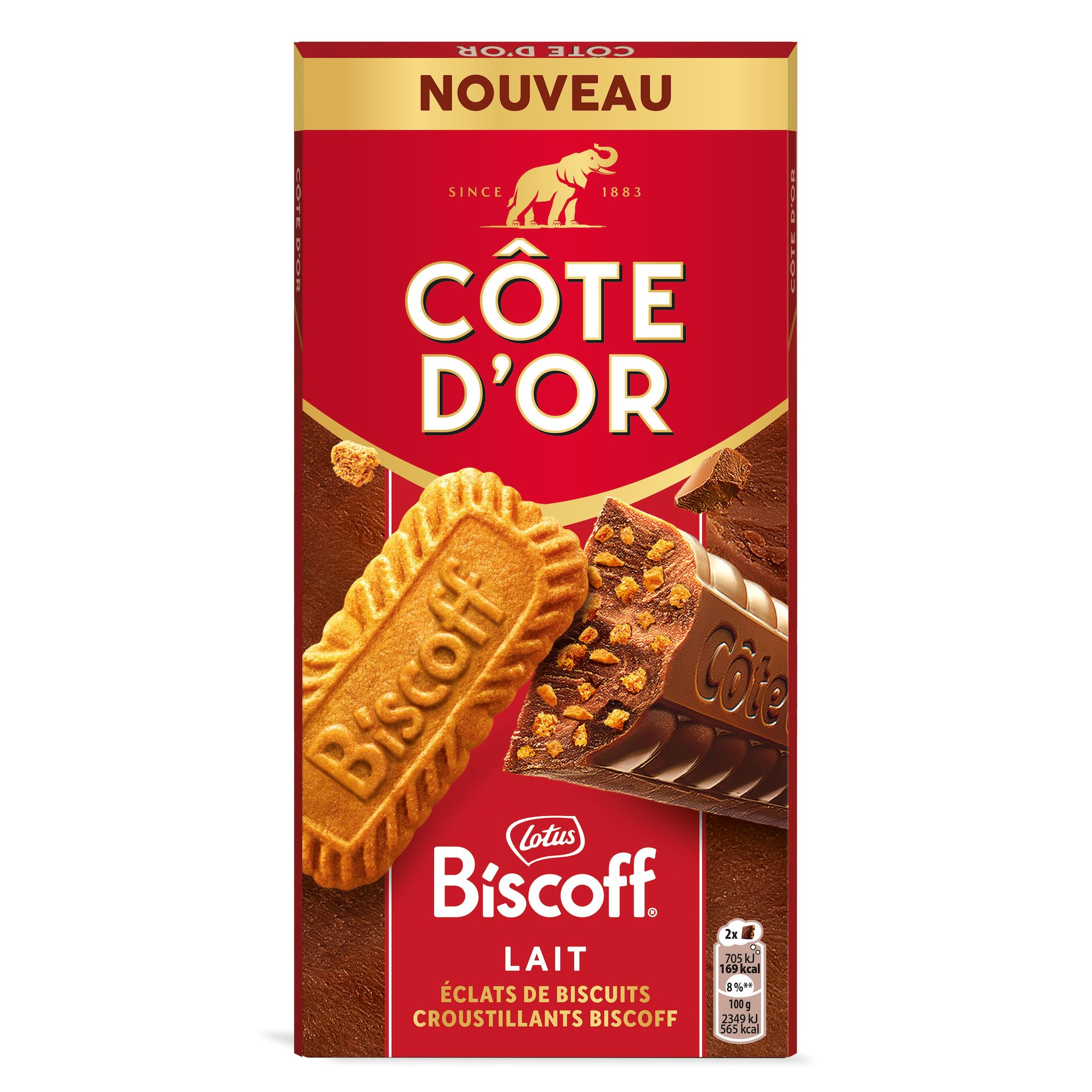 Voir la diapositive 2 : COTE D'OR Tablette de chocolat au lait biscoff spéculoos et éclats de biscuits 190g