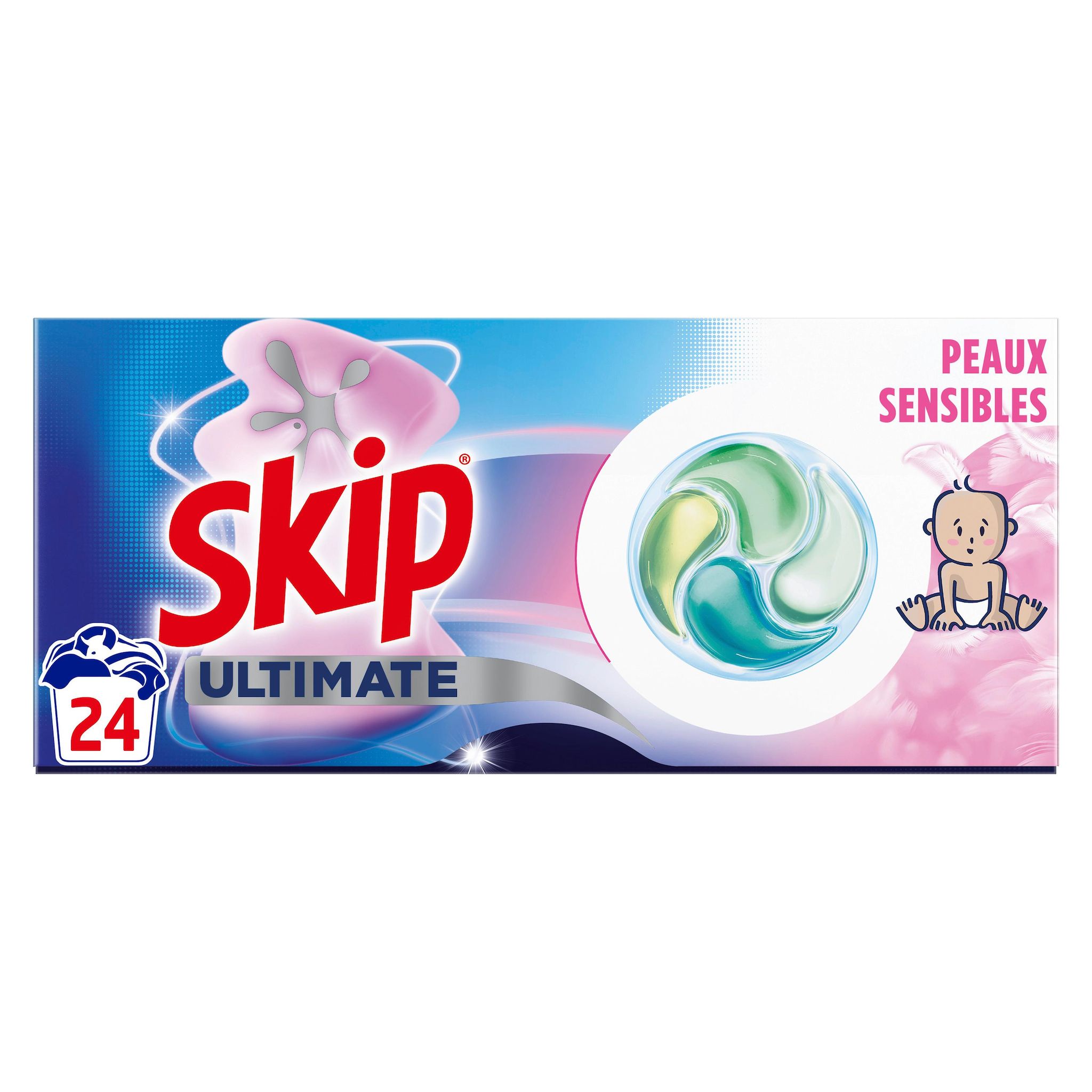SKIP Lessive capsules peaux sensibles 24 lavages 24 doses