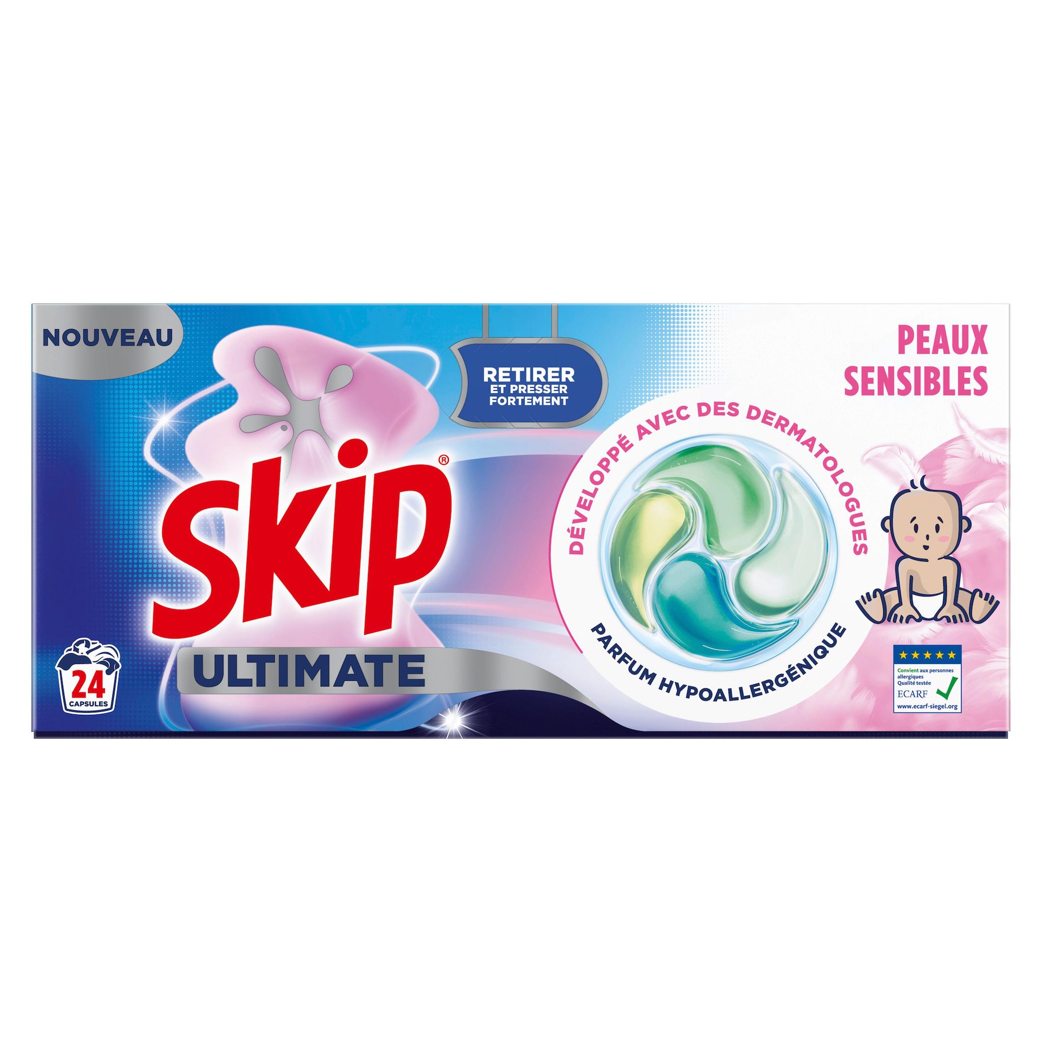 Voir la diapositive 2 : SKIP Lessive capsules peaux sensibles 24 lavages 24 doses