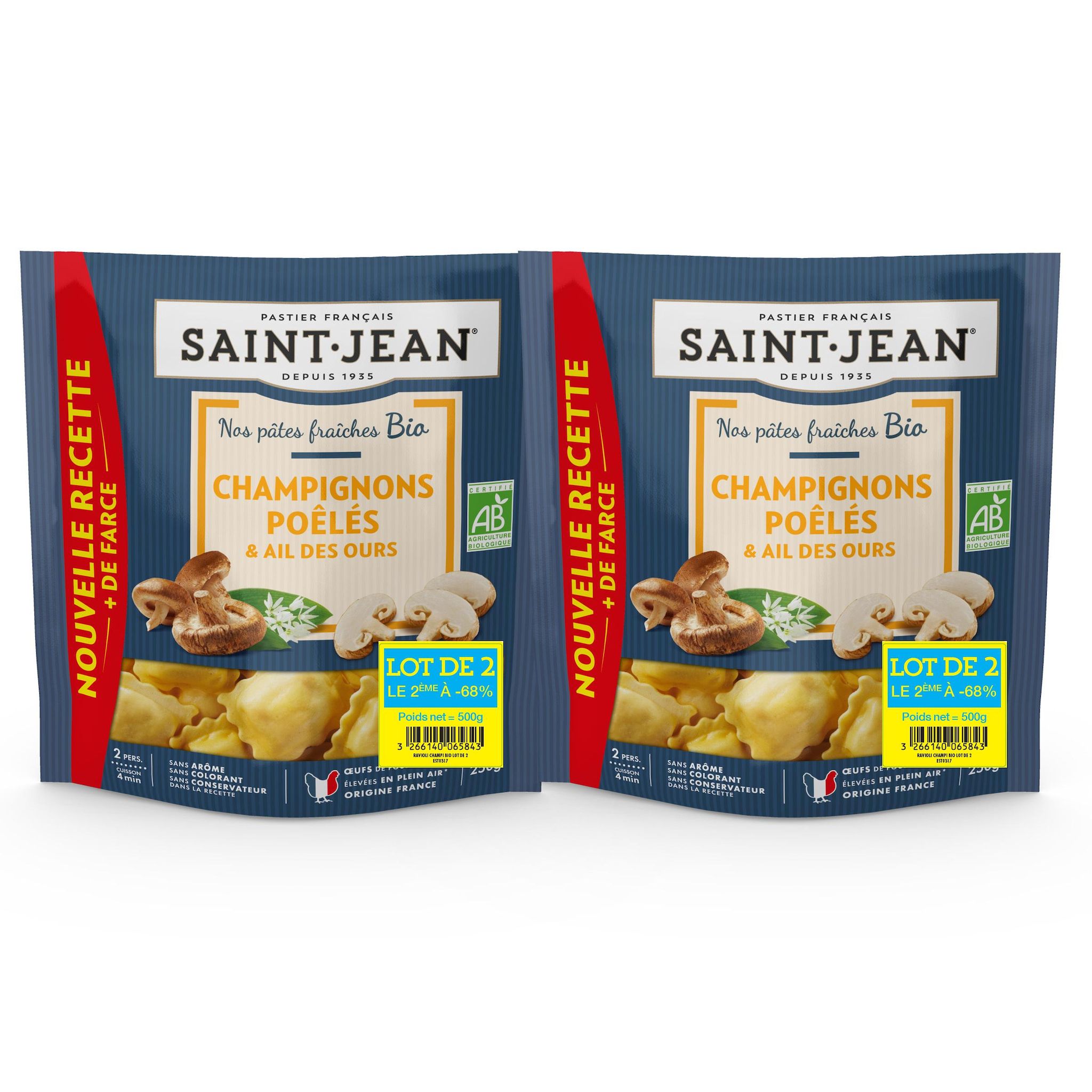 SAINT JEAN Ravioli bio champignons et ail des ours 4 portions 2x250g
