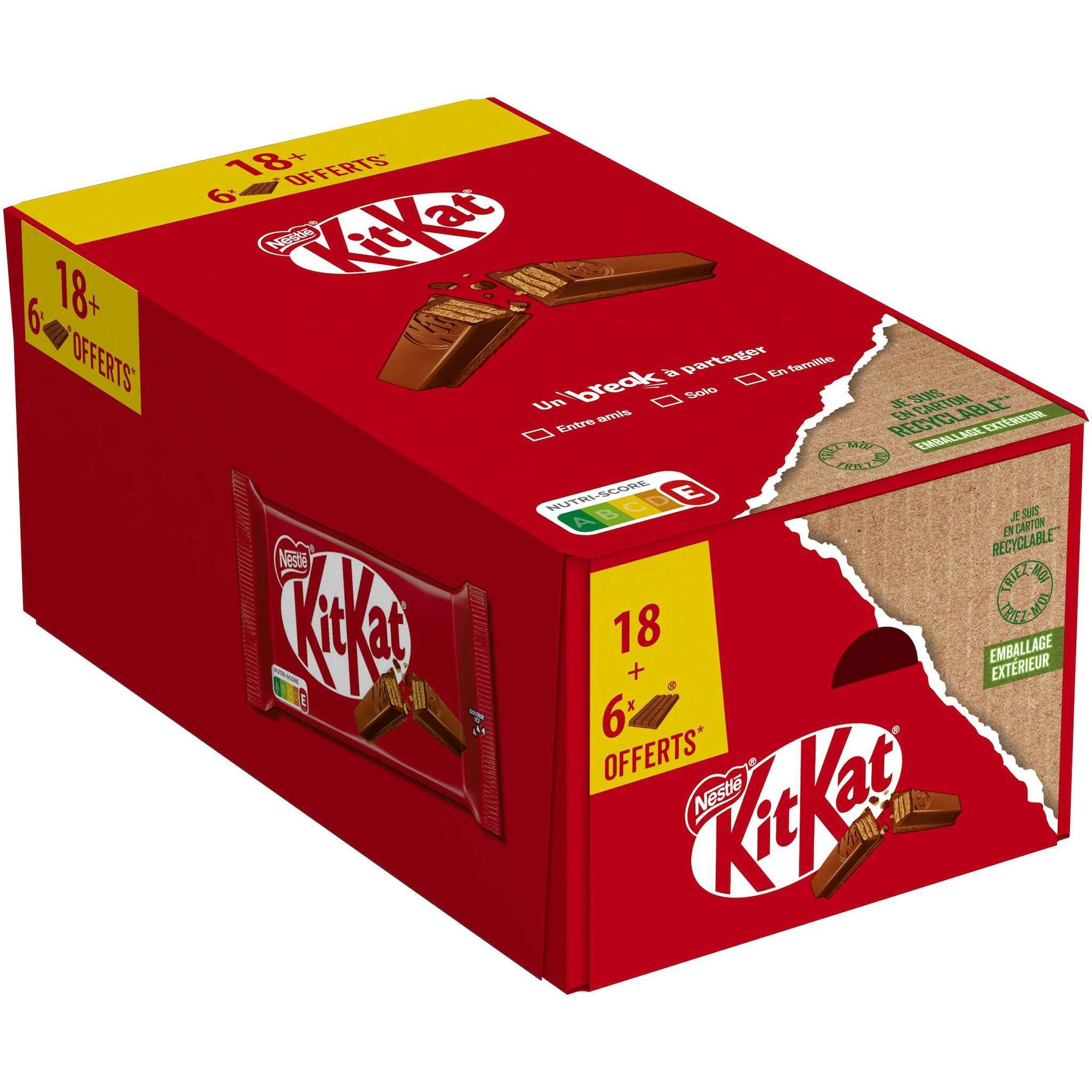 NESTLE Kit Kat barres de chocolat au lait 18+6 offerts 996g